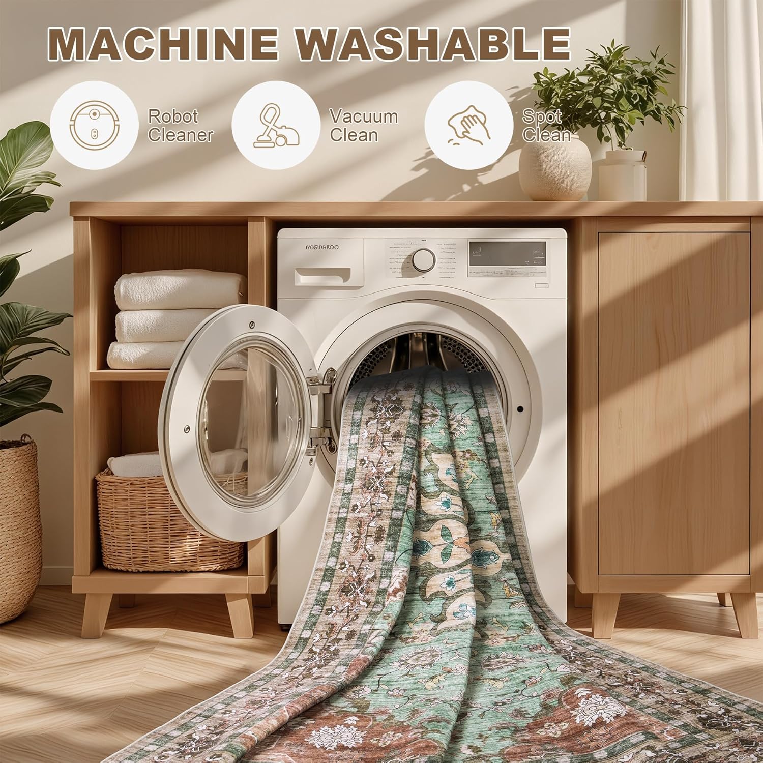 5x7 Area Rugs Living Room Rug: Washable Vintage Distressed Floral Rug No Slip Stain Resistant Soft Carpet Indoor Large Carpets for Bedroom Dining Room Farmhouse Nursery Hallway Home Office Brown Green - Image 8