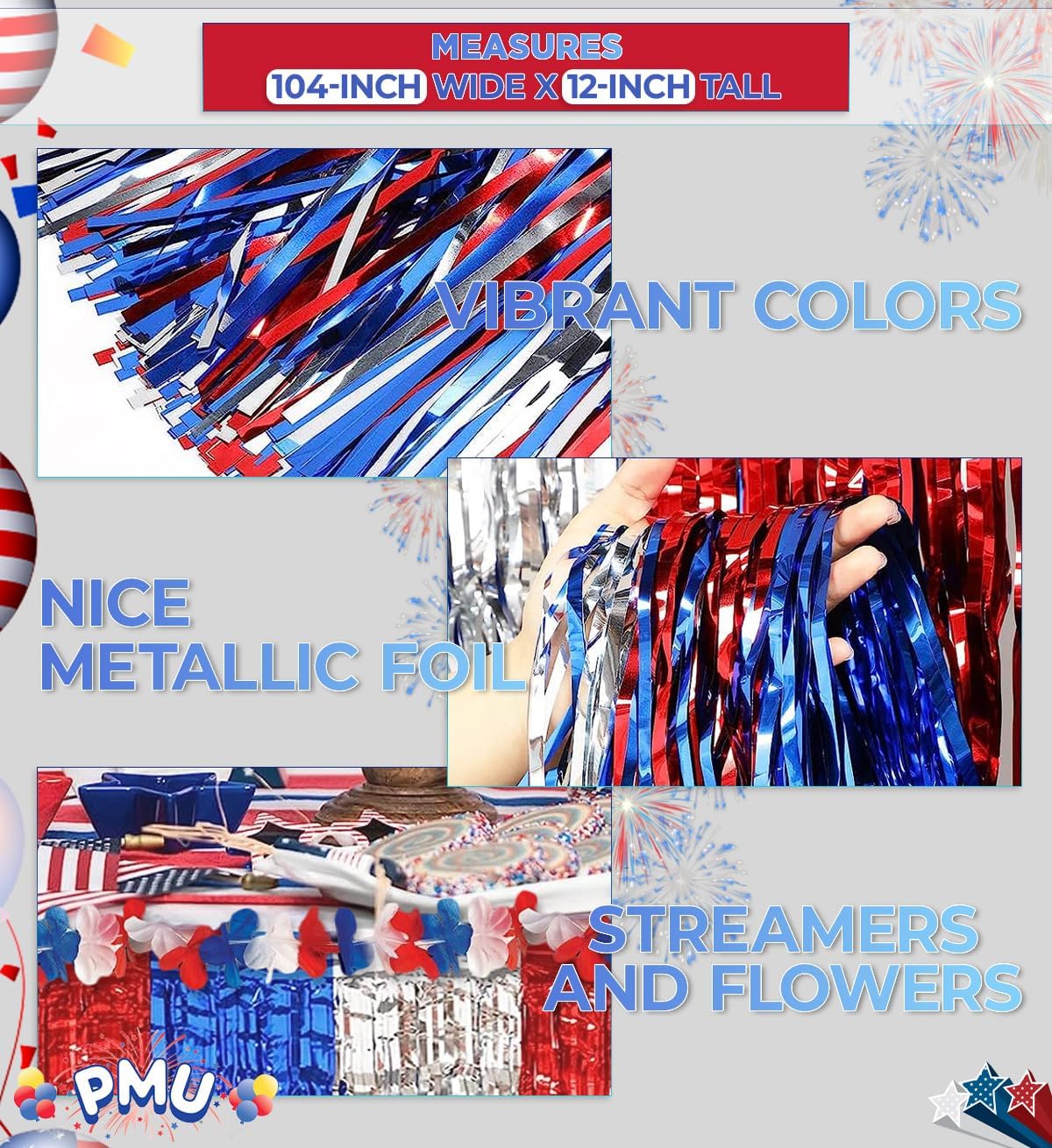 PMU Patriotic Stars and Stripes American Flag Table Skirt, 4th of July Decorations, Patriotic Party Tableware for Holidays, Decoration, Veterans, Election & Independence Day, (3/Pkg) Pkg/1