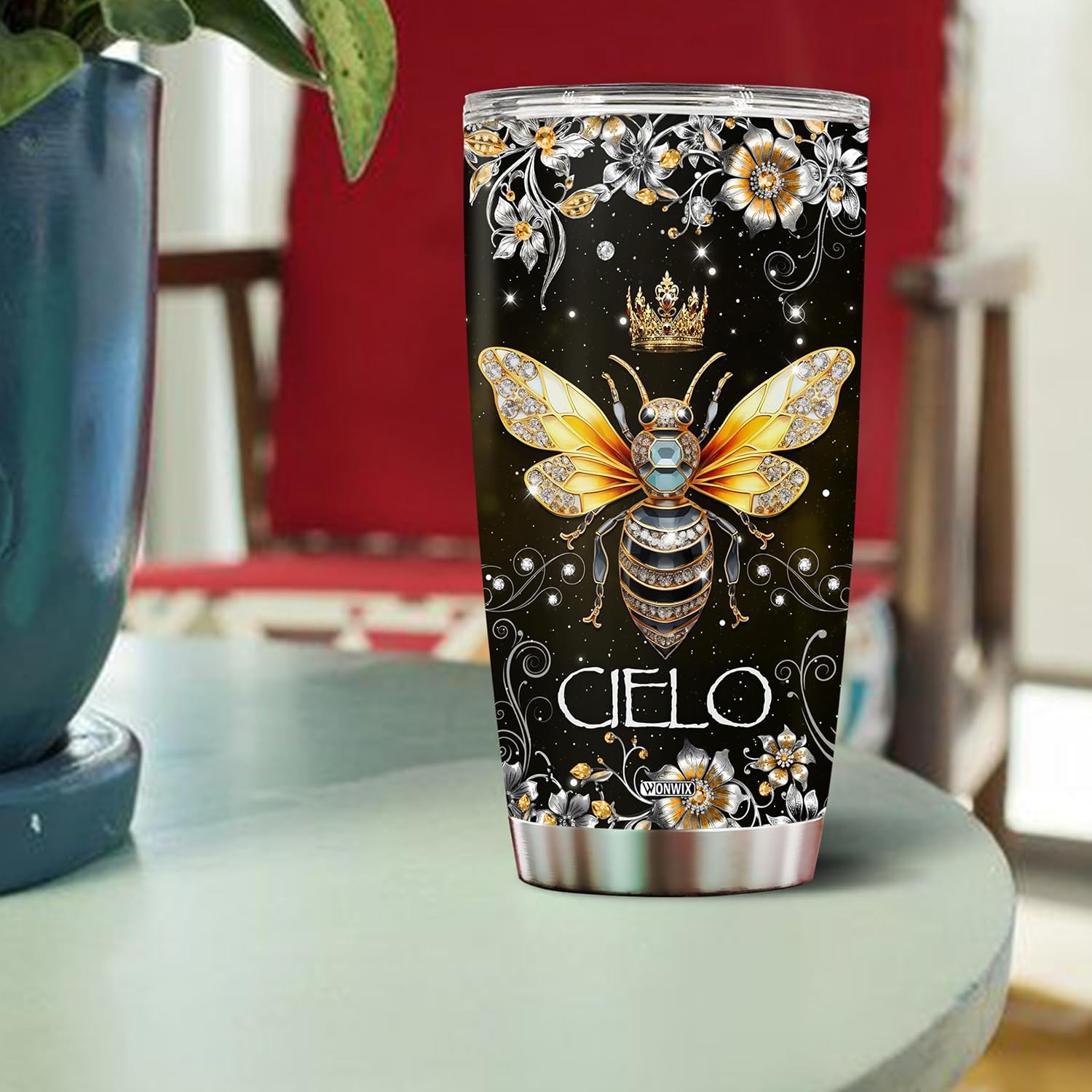 Personalized Bee Gifts for Women Wife Mom Girls Daughter Insulated 20oz Stainless Steel Coffee Tumbler Mug Travel Water Bottle Cup with Lid Christmas Birthday Mothers Day Valentine Gift