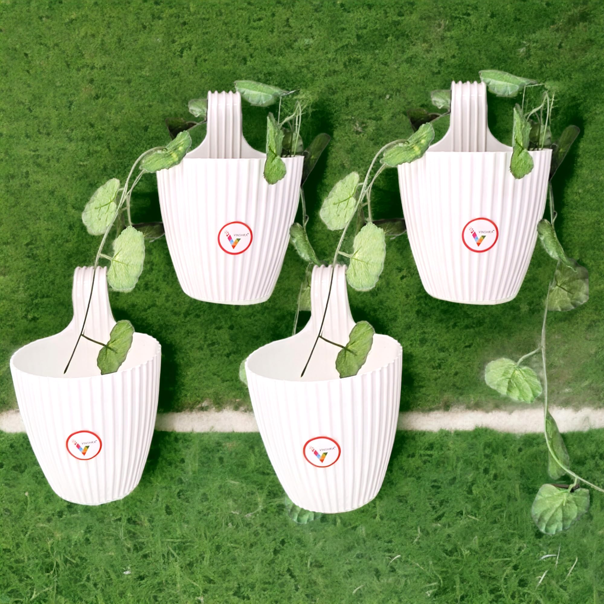 VINSHRA 7 Inch White Hanging Planters Set of 4 Indoor & Outdoor Durable Vertical Hooked Flower Hanging Pots for Home & Balcony Garden Decor Mega Flower Plants (B0CBX4QNW1) Amazon Price History, Amazon Price Tracker