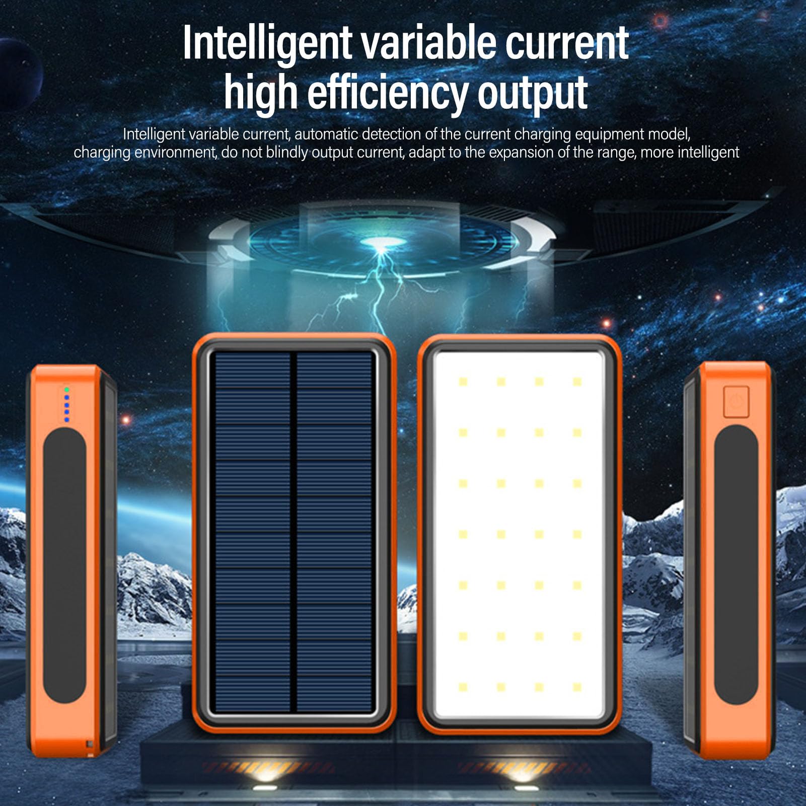 Fafeicy Solar-Powerbank, 50.000 MAh, Hohe Kapazität, Tragbares USB-C-Ladegerät aus Aluminiumlegierung für Outdoor-Enthusiasten, Camping, Wandern, Reisen und Notstromversorgung (ORANGE)