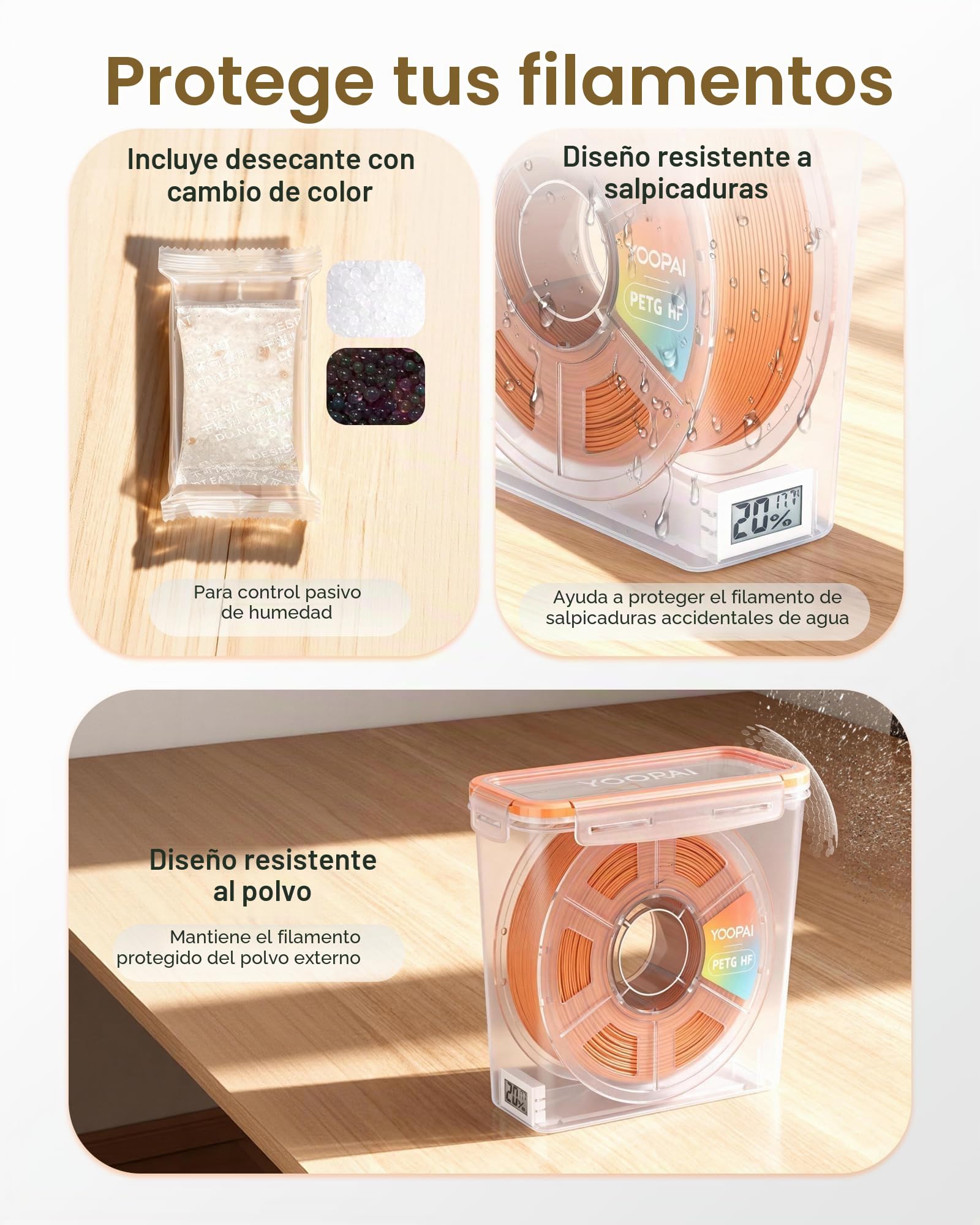 YOOPAI Pro - Caja de almacenamiento de filamentos con monitor de temperatura y humedad, contenedor hermético para bobinas de 1 kg y 1.75 mm, resistente a la humedad y al polvo, con desecantes