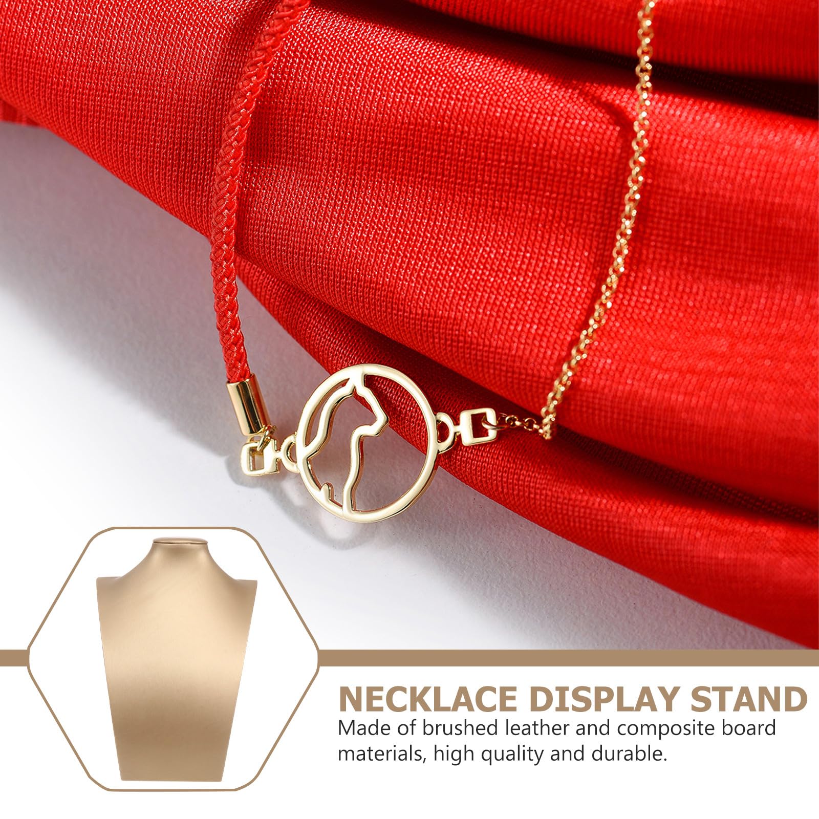 VILLCASE Organizador para Joyas Cepillado de Compuesto Tablero Cuello de Soporte Busto Dorado de Cuero para Collares Adecuado Hogar y Tienda de Joyería