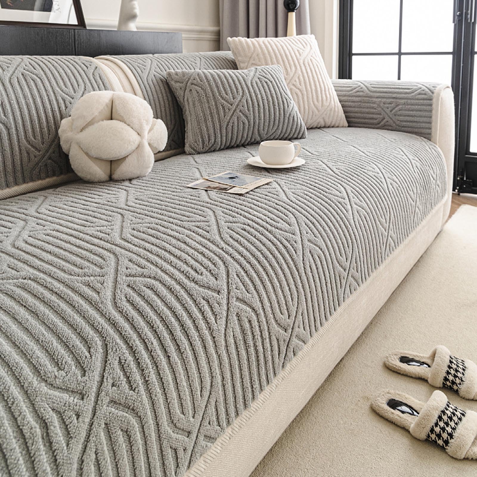 Housse de canapé en peluche gris 70x180cm lavable