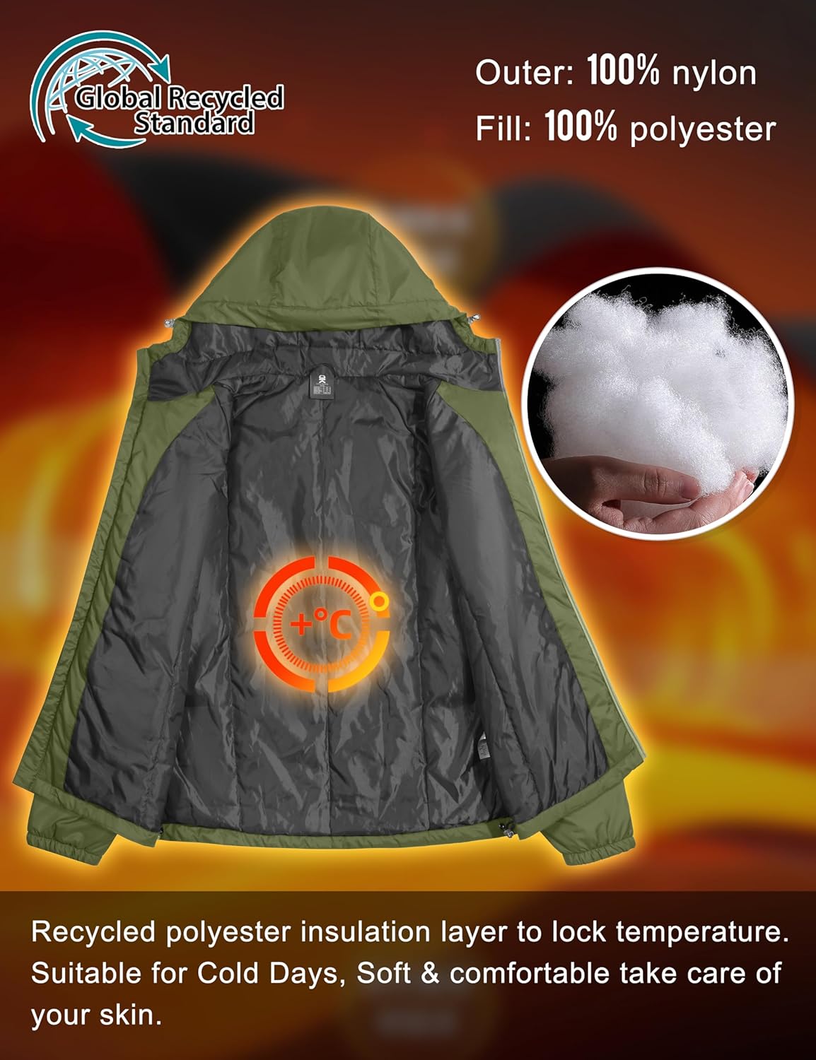 Little Donkey Andy Men's Insulated Winter Jacket Lightweight Waterproof Coat with Hood for Hiking Walking Travel - Image 3