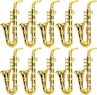 Kisangel Toy Trumpet 10pcs Miniature Saxophone Ornament Mini Plastic Musical Instrument for Mini Music Room(Saxophone) Toy Saxophone