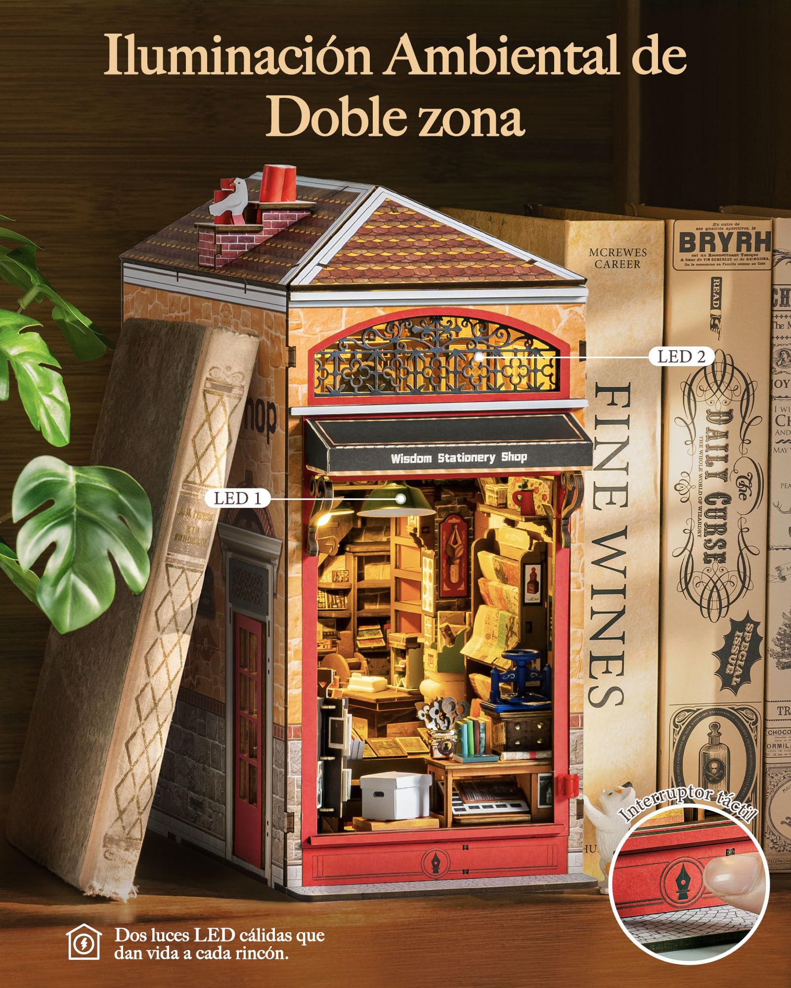 Rolife Book Nook Kit Casas Miniaturas para Montar Papelería de la Sabiduría Puzzle Madera 3D Adultos con Luces Decoracion Hogar Libro Maquetas para Construir Adultos Regalo para Madre Niños