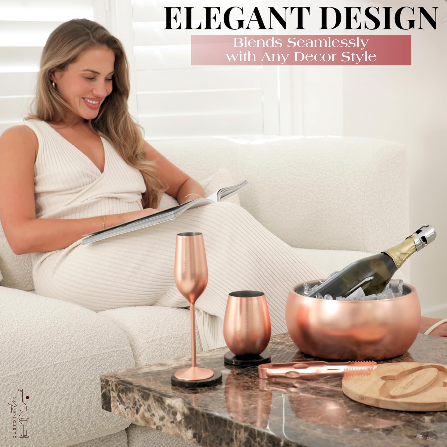 Gusto Nostro 4.1L Insulated Ice Bucket with Lid and Tongs, Double Wall Stainless Steel Ice Bucket Large, BPA Free Ice Bucket for Cocktail Bar, Keeps Champagne, Wine, Beer Chill for Parties (Rose) - Image 4