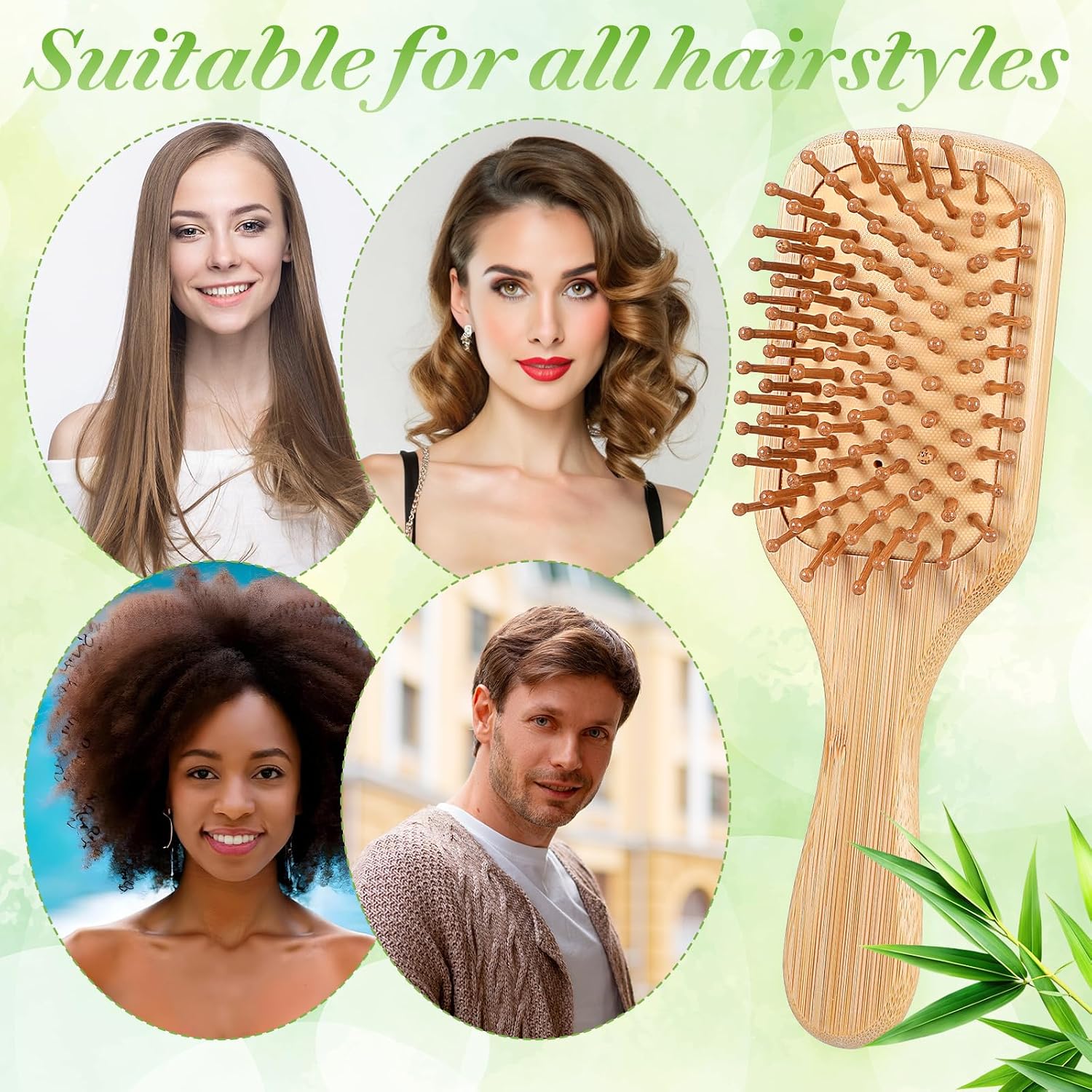 10 Pcs Bamboo Hair Brushes Bulk Wooden Paddle Brush Scalp Massage Bristle Anti Static Engraving DIY Gifts for Women, Party, Wedding
