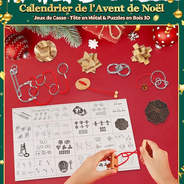 FORMIZON Calendrier de l'avent 2025, Calendrier Avent Casse Tete en Bois et en Métal Puzzle, 24 Jours de Surprise Calendrier du Compte à Rebours pour Cadeau Noël Enfant Filles Garçons Adulte (2025) - 4
