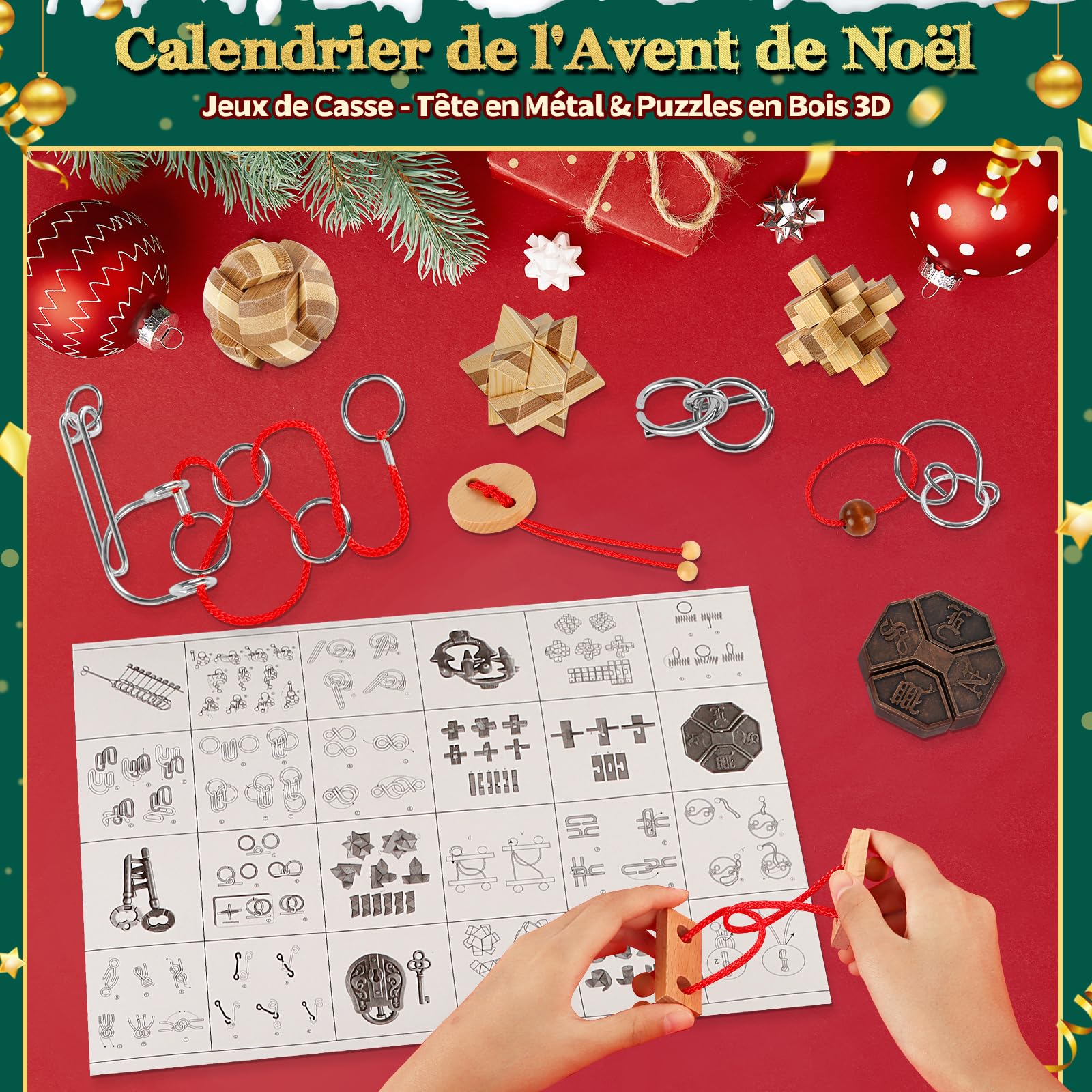 FORMIZON Calendrier de l'avent 2025, Calendrier Avent Casse Tete en Bois et en Métal Puzzle, 24 Jours de Surprise Calendrier du Compte à Rebours pour Cadeau Noël Enfant Filles Garçons Adulte (2025) - 4