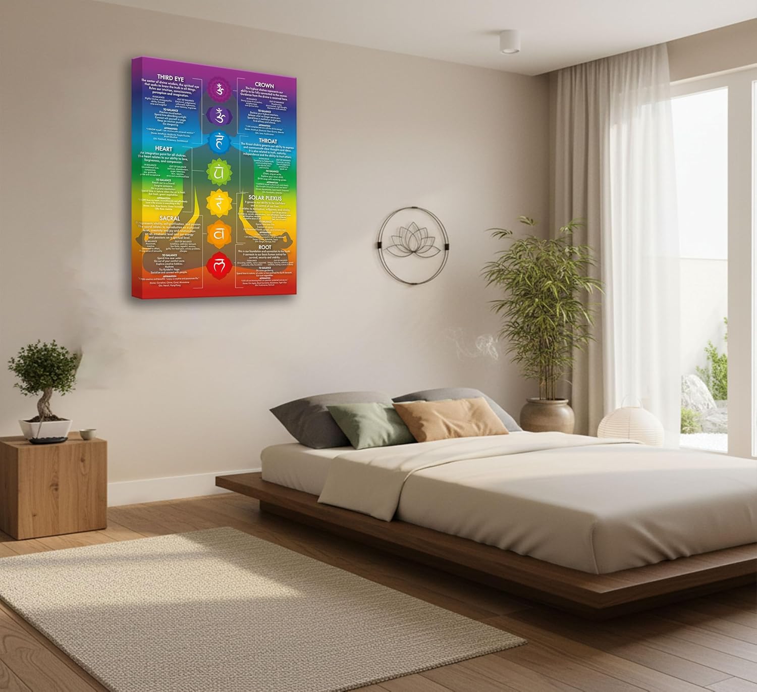 7 Chakra Chart Yoga Canvas Wall Art Zen Reiki Infographic Energy Healing Meditation Art Zen Room Picture Wall Decor Poster Print for Living room Bedroom Bathroom Home Decoration