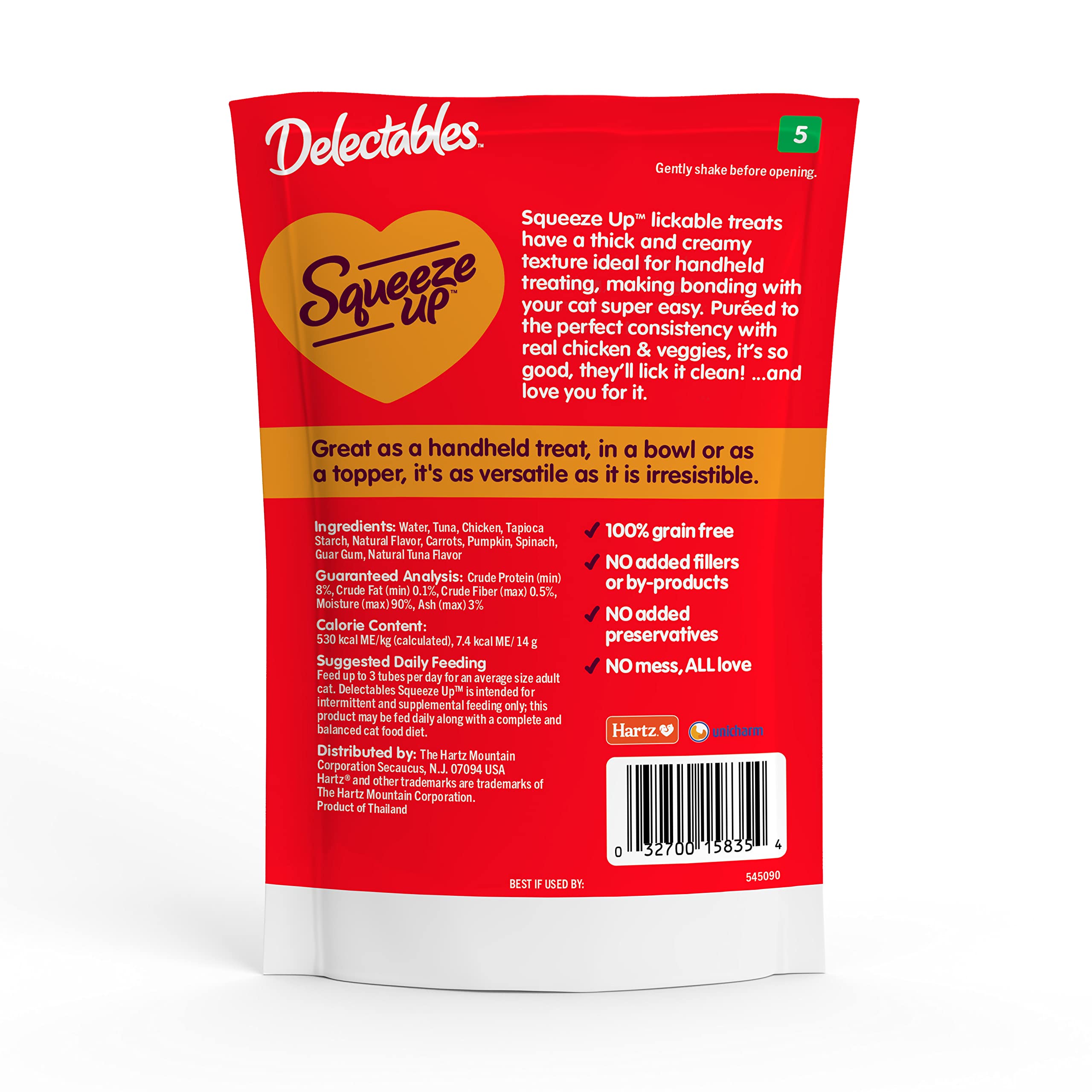 Hartz Delectables Squeeze Up Interactive Lickable Wet Cat Treats for Adult & Senior Cats, Chicken & Veggies, 4 Count (Pack of 8)