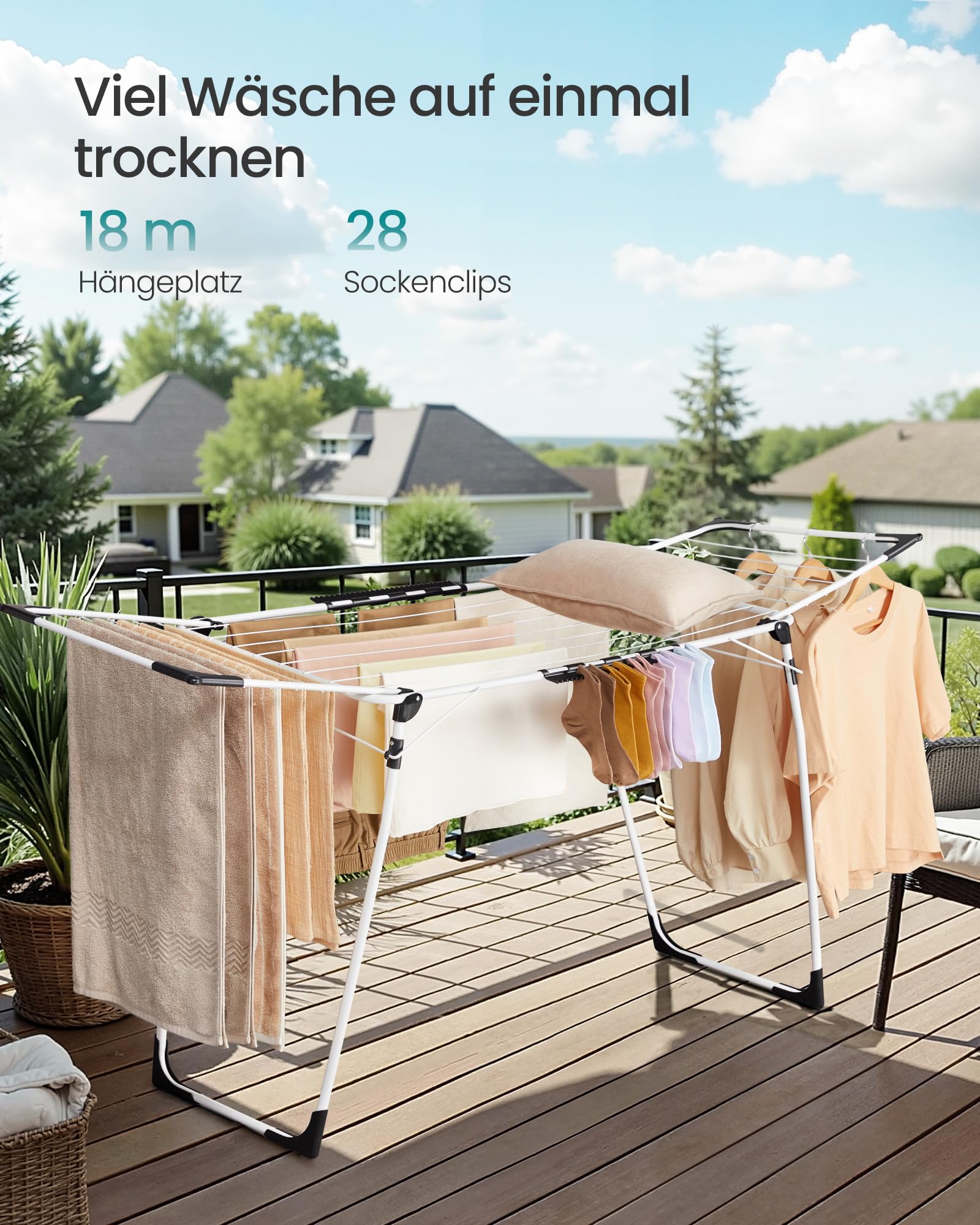 SONGMICS Wäscheständer 2er Set, Standtrockner 52,5 x 173 x 96,5 cm, Flügelwäscheständer, Flügelwäschetrockner platzsparend, mit Sockenhalter, Metall, für Kleidung, Handtücher, weiß LLR518W01V1-2J