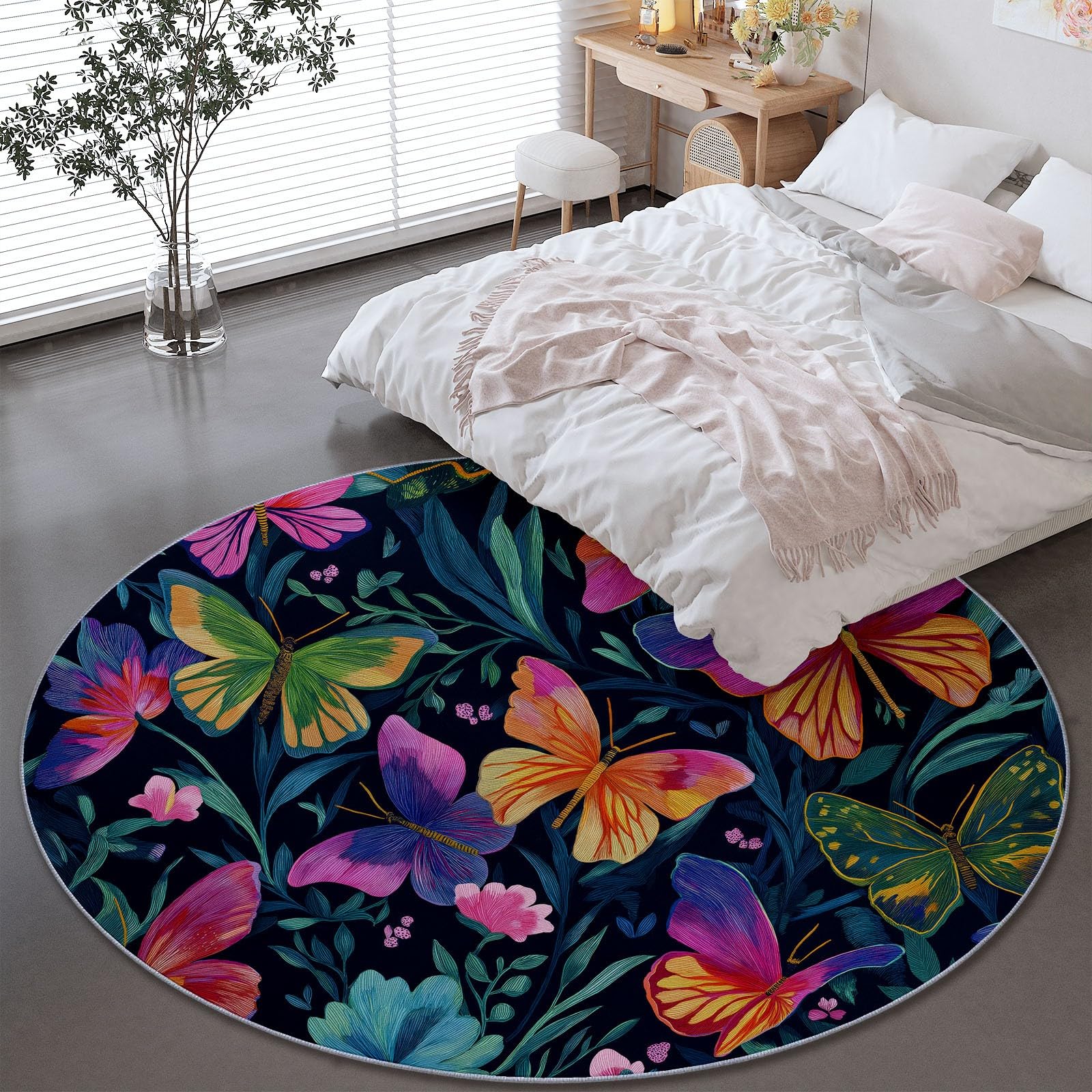 Tapis de sol décoration antidérapant violet 90cm chambre fleurs cuisine