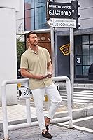 Vista 4 de COOFANDY Camisa casual con botones para hombre, manga corta, sin arrugas, camisa de verano