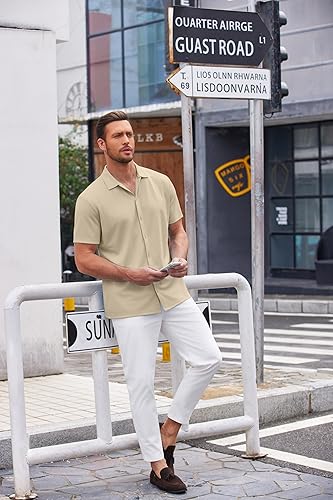 Miniatura 4 de COOFANDY Camisa casual con botones para hombre, manga corta, sin arrugas, camisa de verano