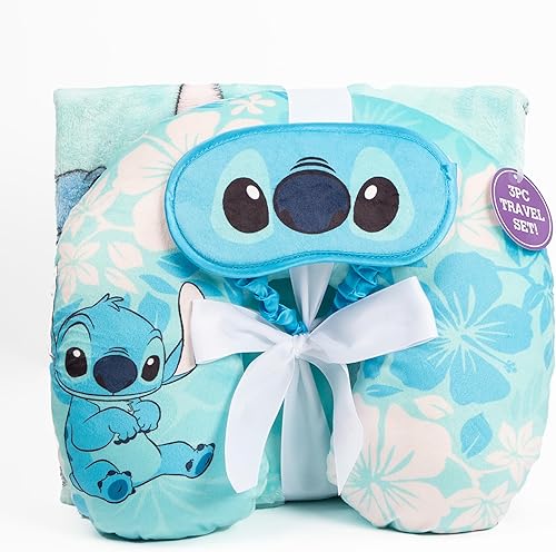 Miniatura 5 de Jay Franco Disney Lilo & Stitch - Juego de viaje para niños, juego de 3 piezas, incluye manta de 40 x 50, máscara de ojos y almohada para el cuello,