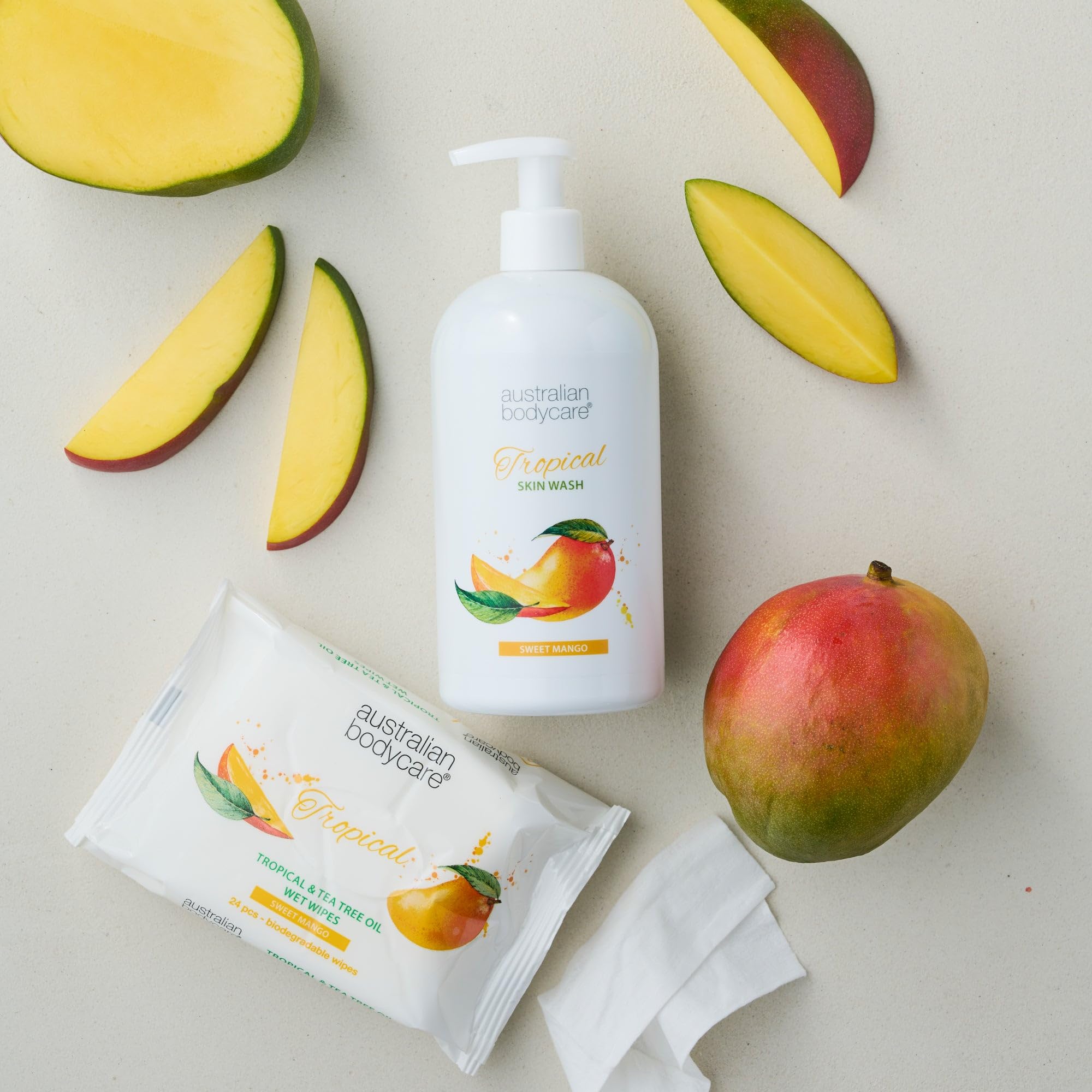 Jabón de Piel Profesional 1000 ml | Aceite de árbol de té + Gel de mango dulce tropical | Gel de Baño para el cuerpo | Tiene un efecto suavizante | Para pieles impuras, espinillas o antes del afeitado