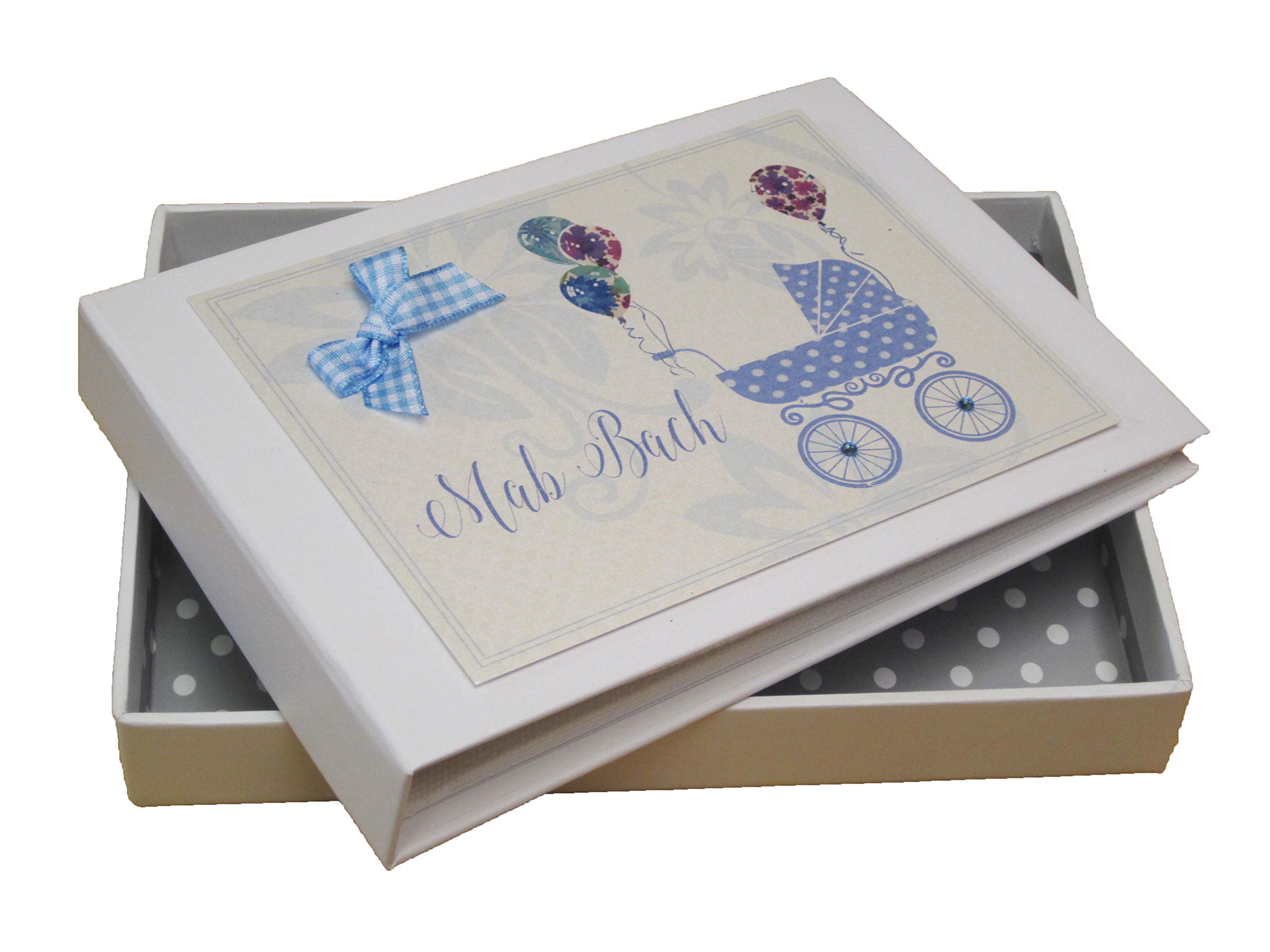 White Cotton Cards 'MAB Bach' Baby Mini Album, Blue Pram (WDTB1T)