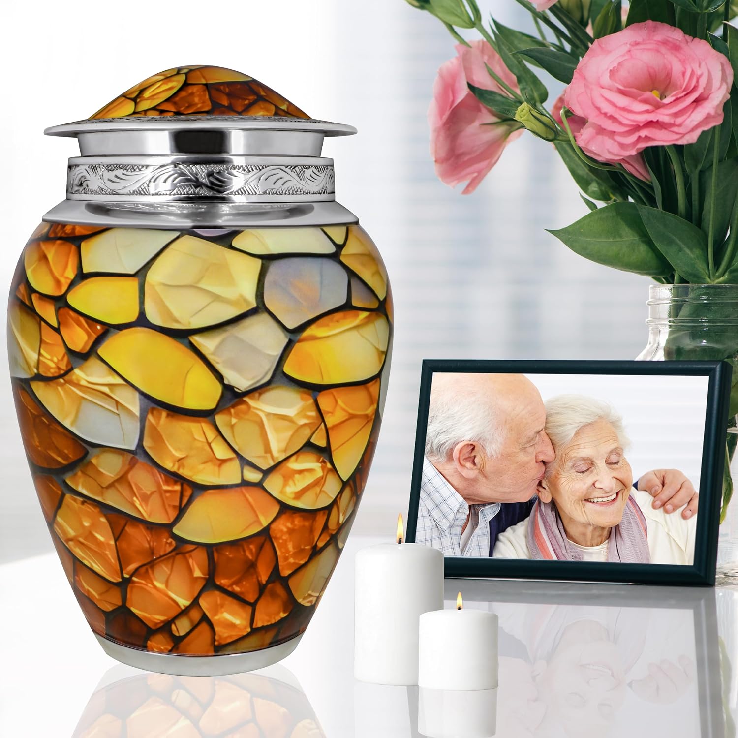 M MEILINXU Yellow Gemstone Urns for Human Ashes, Large Urns for Women