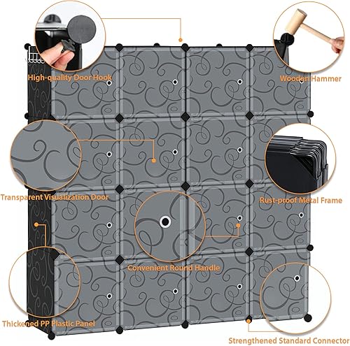 Vista 15 de C&AHOME Organizador de almacenamiento en cubos, estantería de almacenamiento de 20 cubos con puertas, estante modular para libros