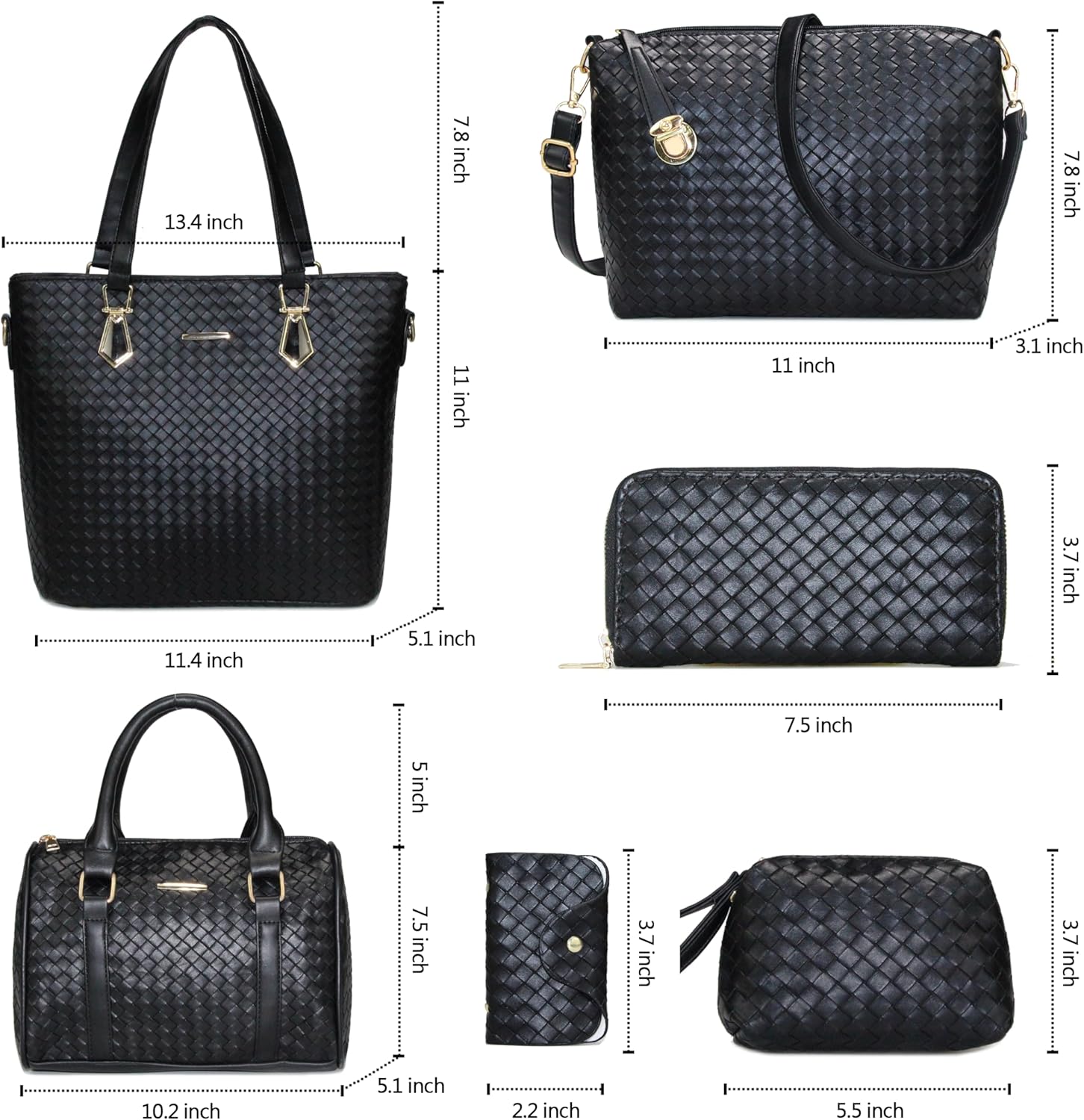 Purses and Handbags for Women Synthetic Leather Tote Crossbody Bags Satchel Purses Set 6pcs | Set, 6pcs, Set, 6pcs - Image 3