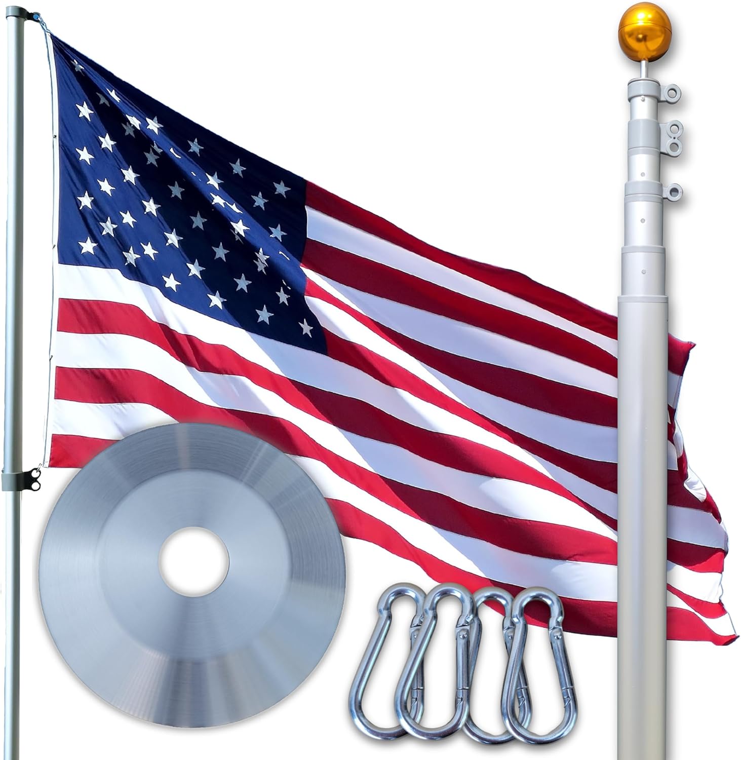 Service First Black Heavy Duty 25FT Telescoping Residential Flagpole and Flash Collar Kit - Tested at 100MPH