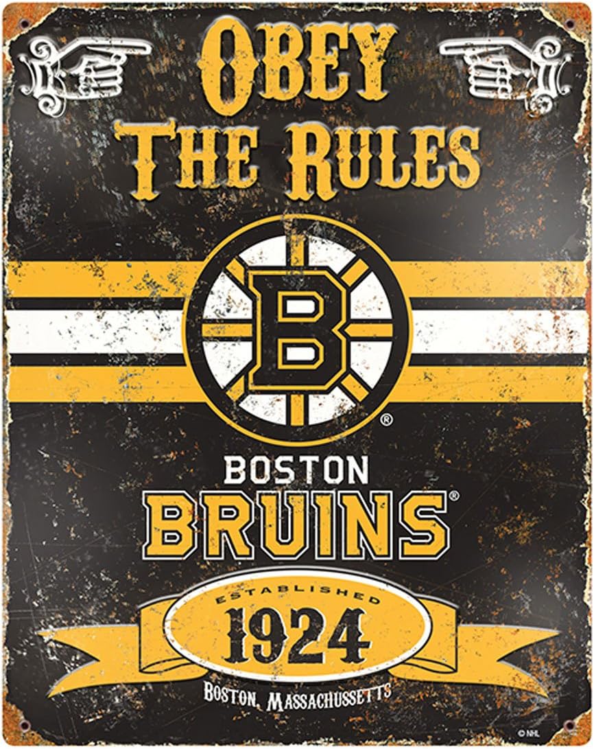 Party Animal NHL Embossed Metal Vintage Boston Bruins Sign