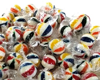 Jumbo Cherry Hard Candy Balls 1 lb Rainbow Wrapped Striped Sweet Suckers
