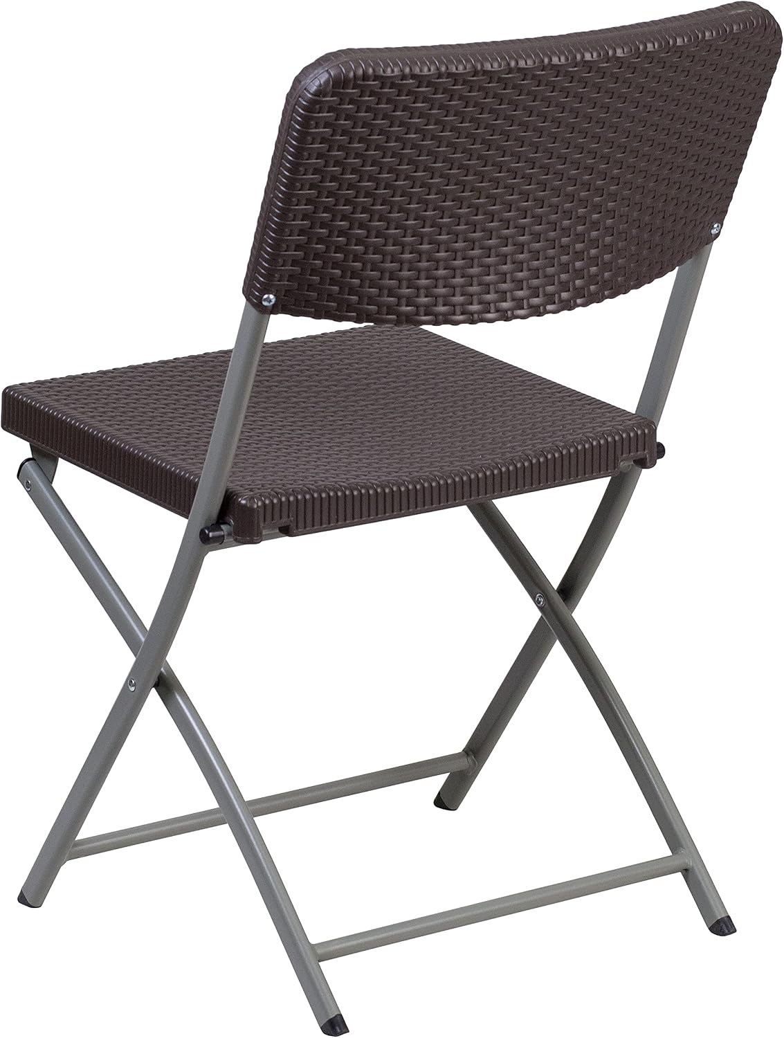 EMMA + OLIVER 6 Pack Brown Rattan Plastic Folding Chair with Gray Frame - Event Chair