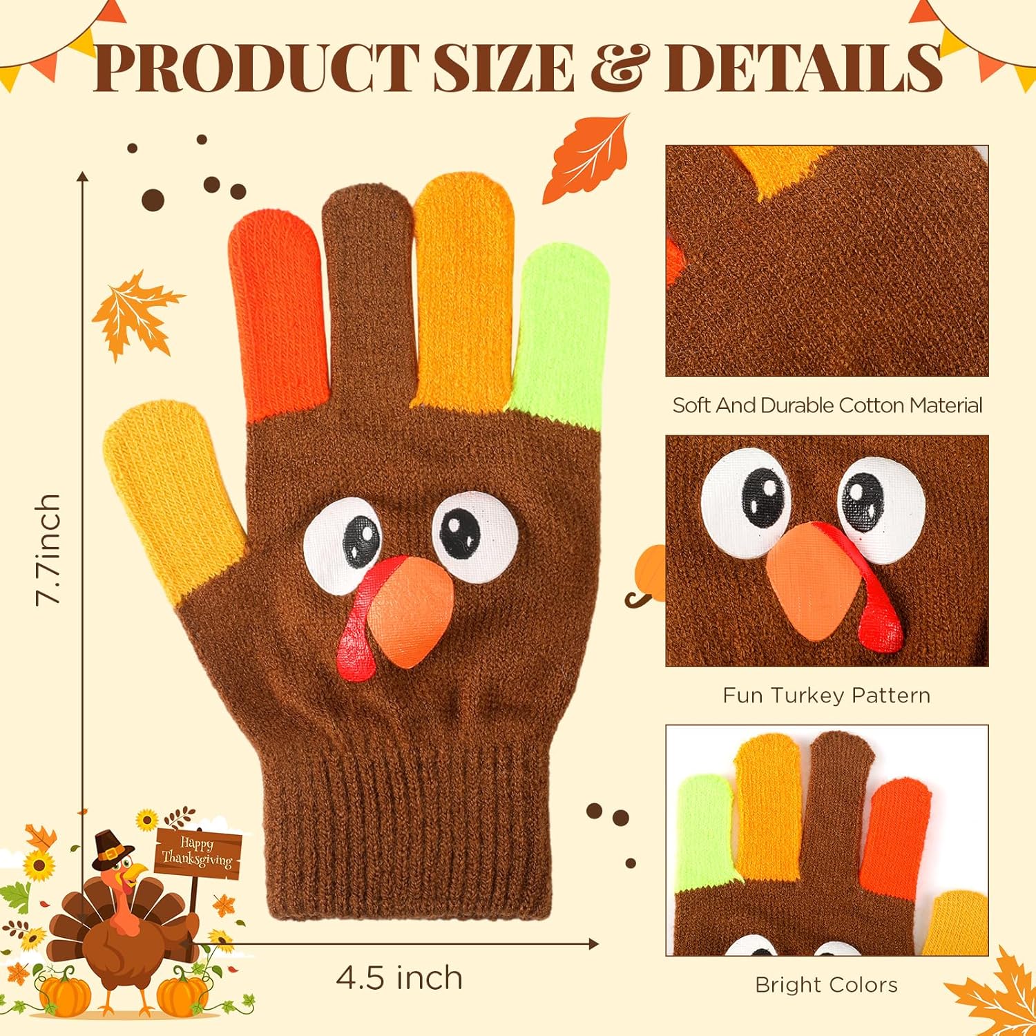 Suhine Thanksgiving Turkey Gloves for Adults Warm Turkey Trot Running Gloves for Thanksgiving Women Men Outdoor Sport