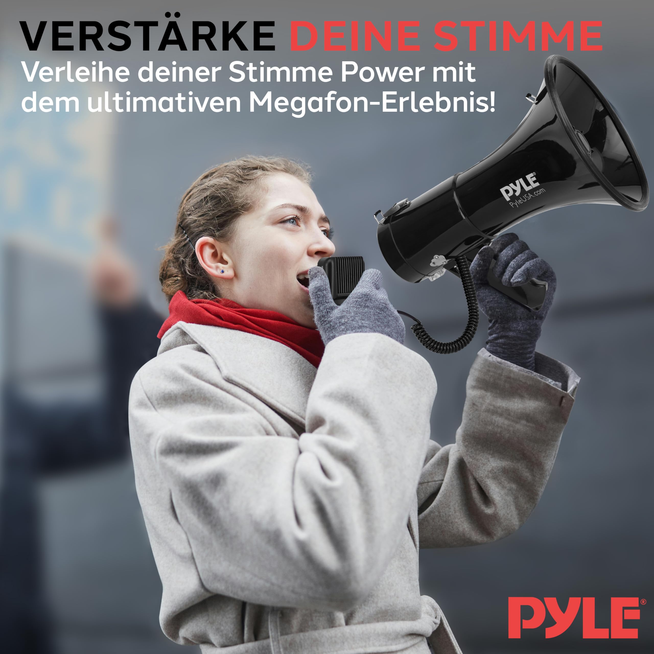 Pyle Megaphon mit Sirene & Mikrofon – 50W Lautsprecher, Aux-Eingang, tragbar, Ideal für Anfeuerung & Outdoor-Einsatz, ergonomisch & robust, mit MP3-Wiedergabe