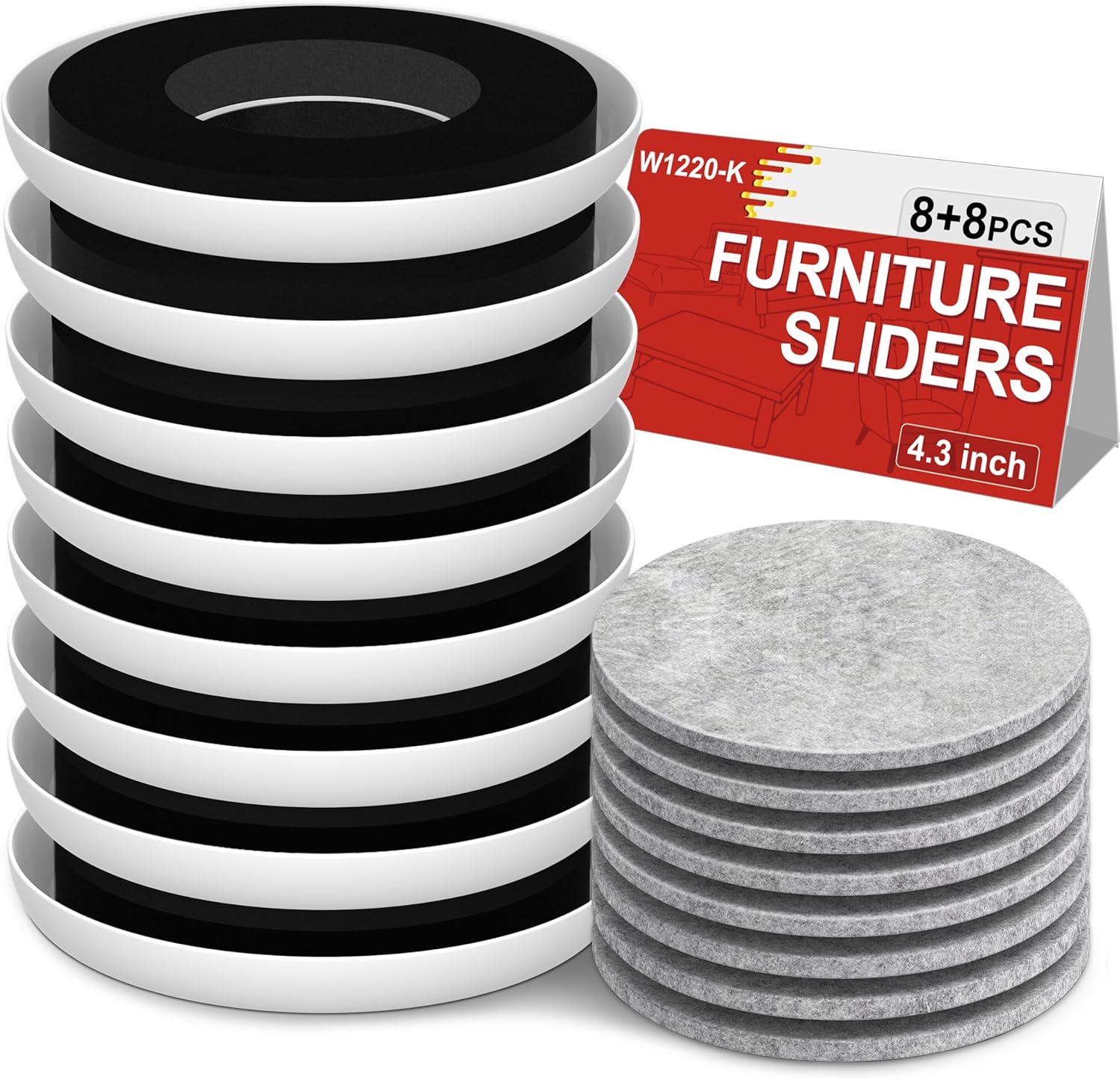Multi-Surface Furniture Sliders for Carpet & Hard Floors 8 * Furniture Sliders 8 * Self-Stick Felt