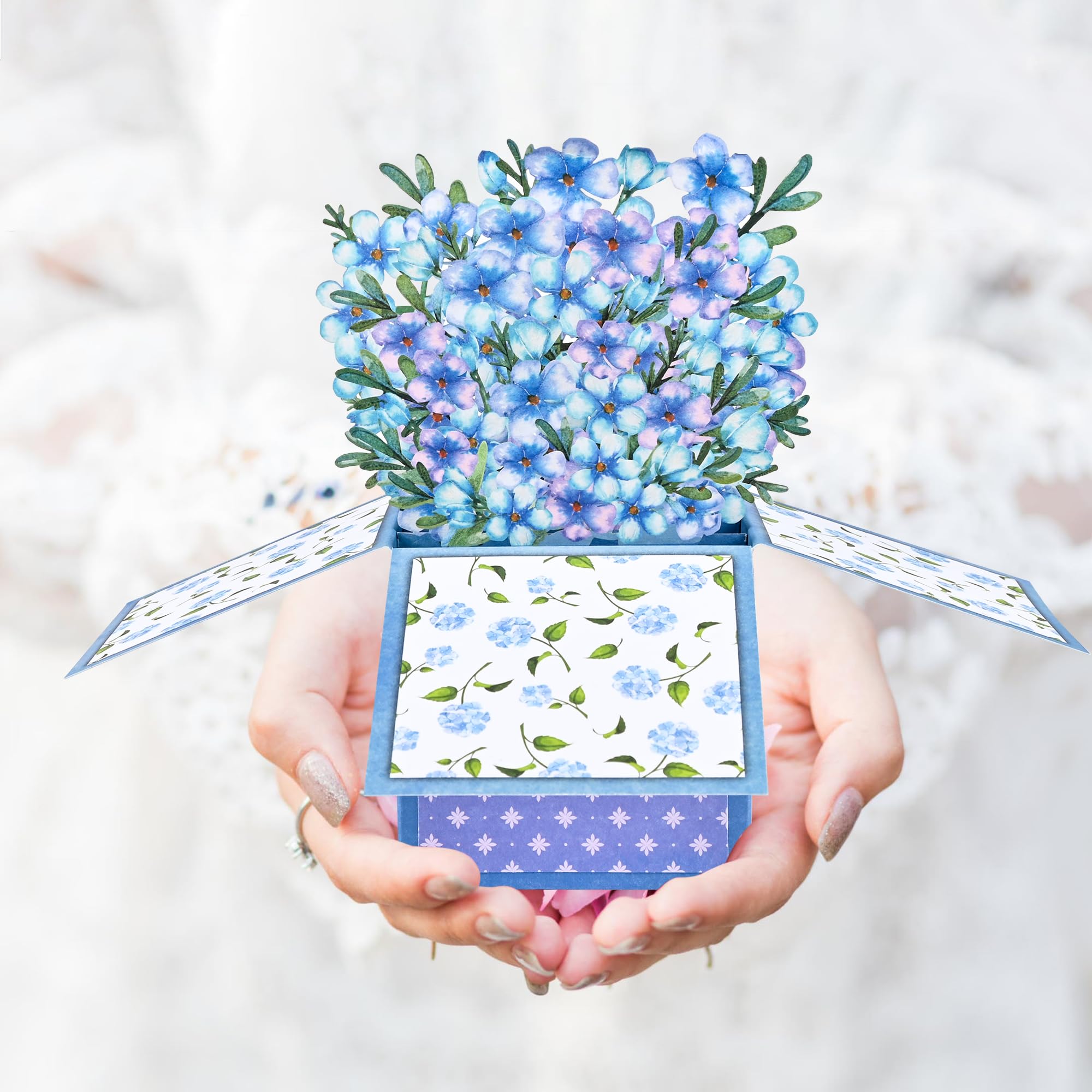 POPGIFTU Aquarel Vergeet-mij-niet Boeket Wenskaart Blauwe En Paarse Wilde Bloemen Handgemaakte 3d Bloem Pop Up Doos Kaart Kaart Voor Haar Denken Aan~p122013318