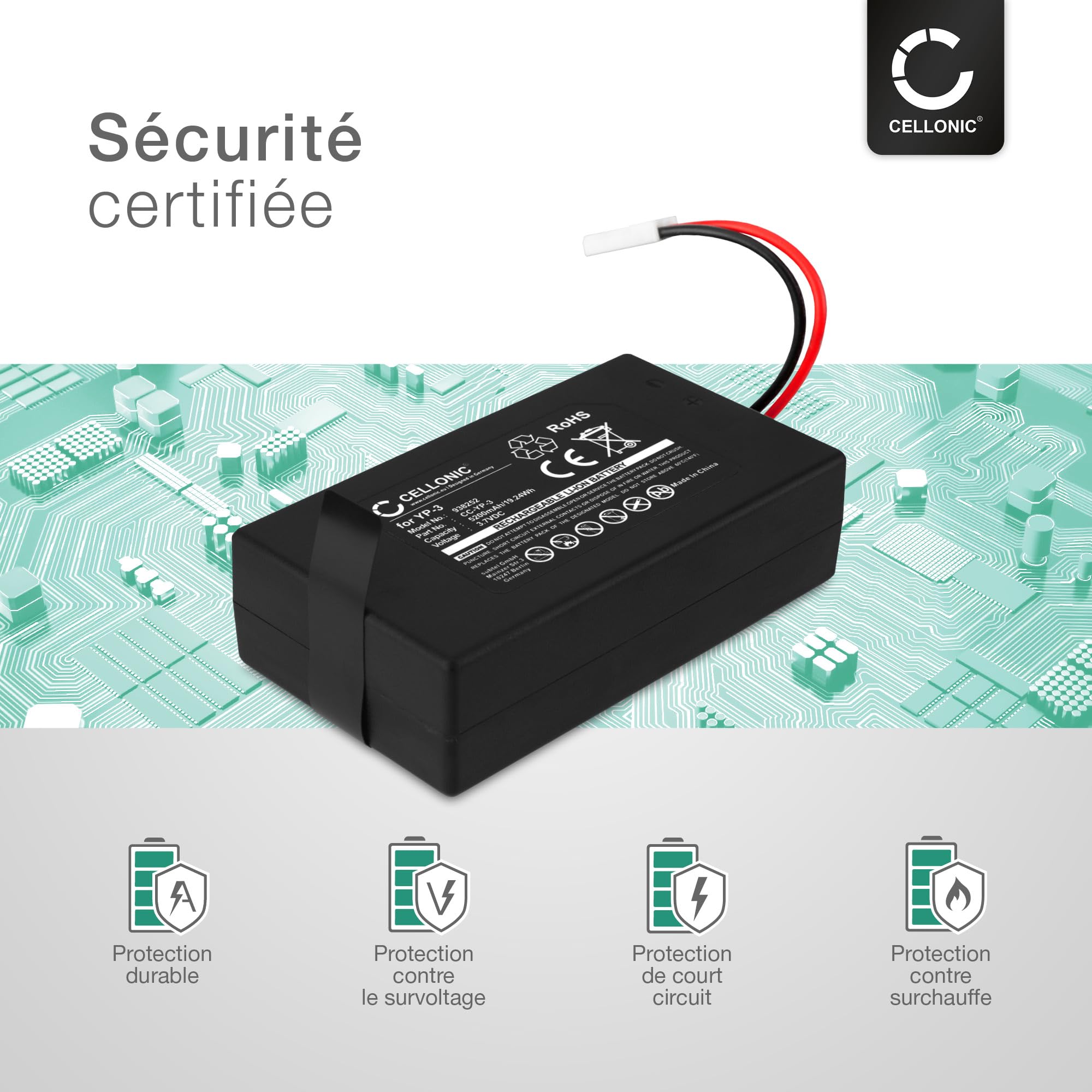 CELLONIC Batterie Compatible avec Yuneec ST10, Q500, YP-3 Blade, YP-3 | 5200mAh, 3.7V, Lithium Ion