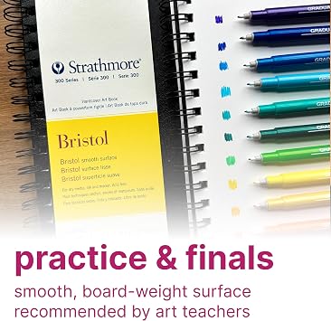 Strathmore 300 Series Bristol Paper Art Book, Smooth Texture Black Hardcover & Side Wire Binding, 24 Sheets, White, 8.5x11 inch, 1 Count