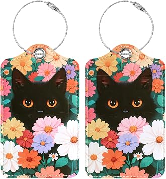 Chelmon 2 Pack Cute PU Leather Luggage Tags for Suitcases,Travel Essentials
