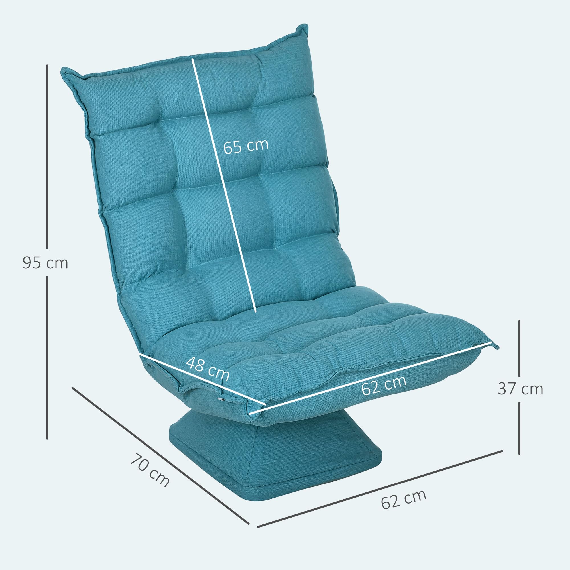 HOMCOM Poltrona Relax Girevole 360° con Schienale Regolabile in 5 Posizioni, Poltrona da Terra, Seduta Ampia Imbottita Spessa in Microfibra Effetto Velluto, per Soggiorno Lettura, 62x70x95 cm, Blu