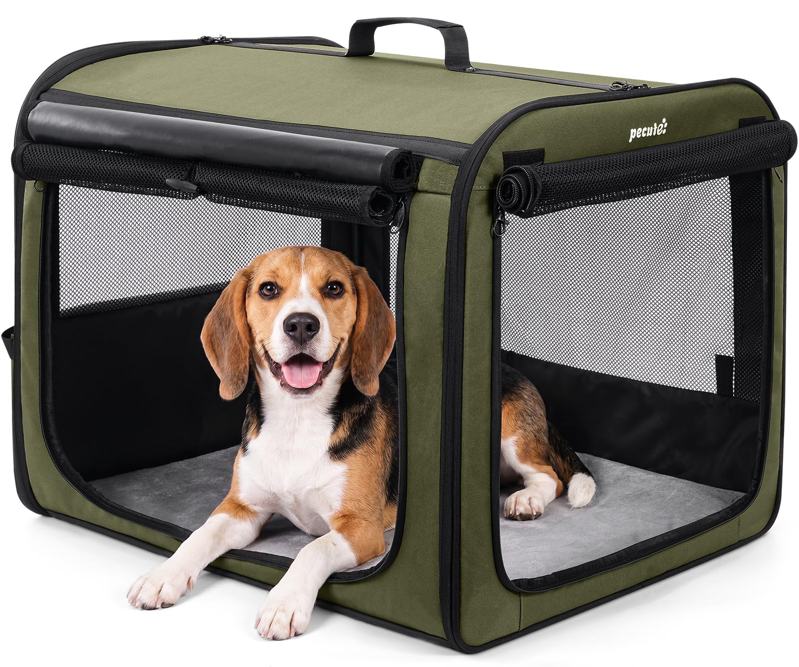 Pecute Large Dog Car Carrier Light Weight, 68.5×52×52cm Dog Carrier for Cars, Portable Dog Car Crate with Breathable Windows, Stable Pet Carrier for Both Indoor and Outdoor Use, Pet Travel Crate Green
