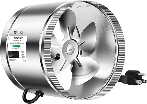 VIVOSUN 8" Metal Inline Fan 420 CFM, Exhaust Fan for Home Ventilation | Low Noise HVAC Fan for Basements, Bathrooms, Kitchens and Attics, Non-variable speed