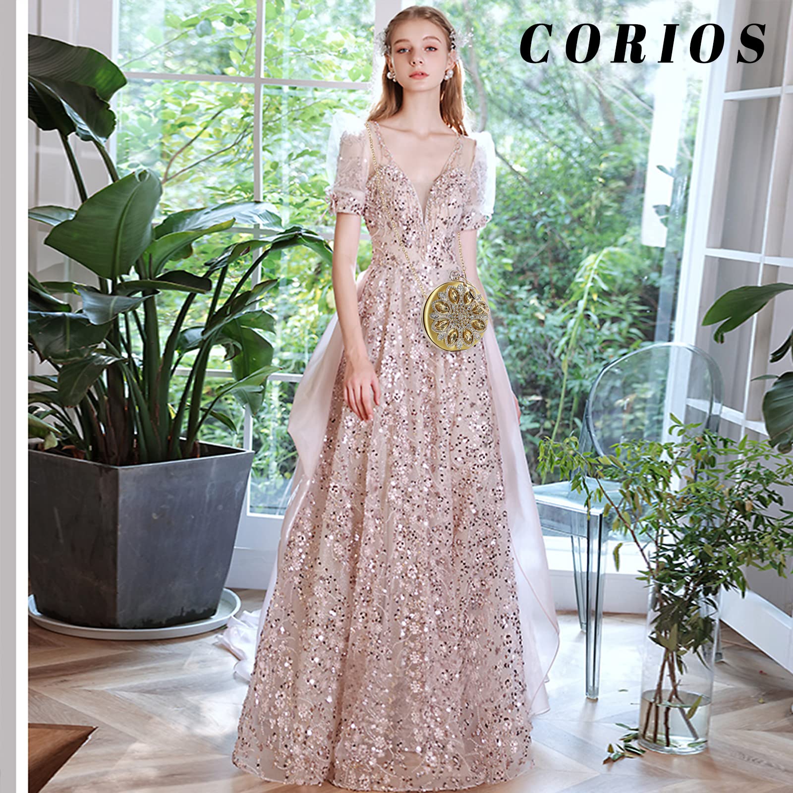 Bolso de Fiesta para Mujer Diamantes de Imitación Clutch Redonda Cartera de Mano Bolsos Bandolera Elegante Bolso de Hombro Bolso de Noche para Fiesta de Graduación Boda Banquete Oro