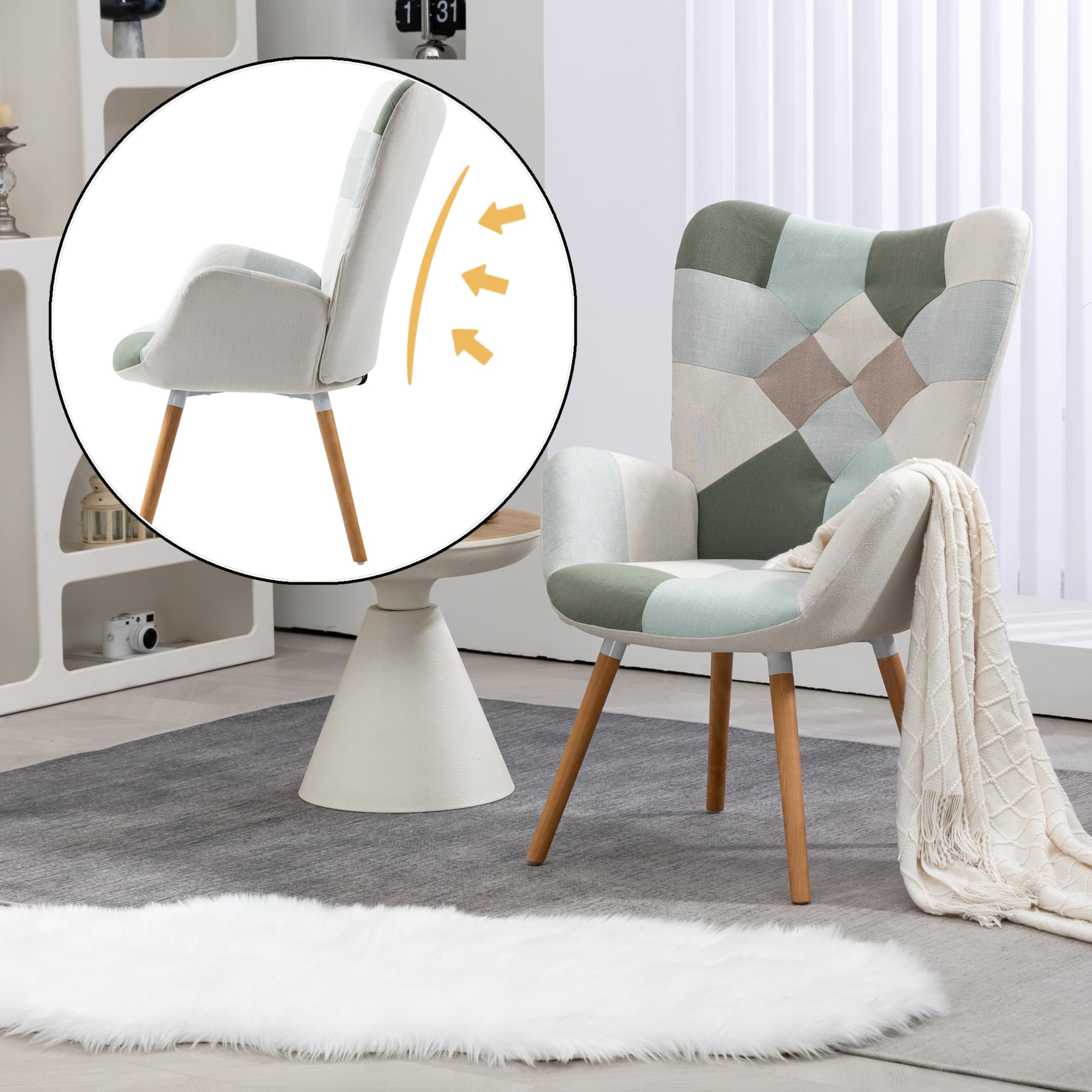 Fauteuil Patchwork Aqua avec Assise et Dossier Épais pour Réunion de Bureau Design Ergonomique Fauteuil Scandinave en Tissu Résistant pour Salle Conférence Entreprise Hauteur d'Assise 45 cm