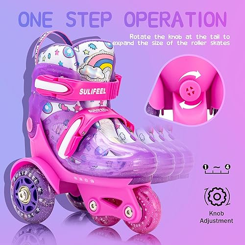 Miniatura 3 de SULIFEEL Patines de unicornio arcoíris para niñas y SULIFEEL - Patines ajustables para niños, talla S