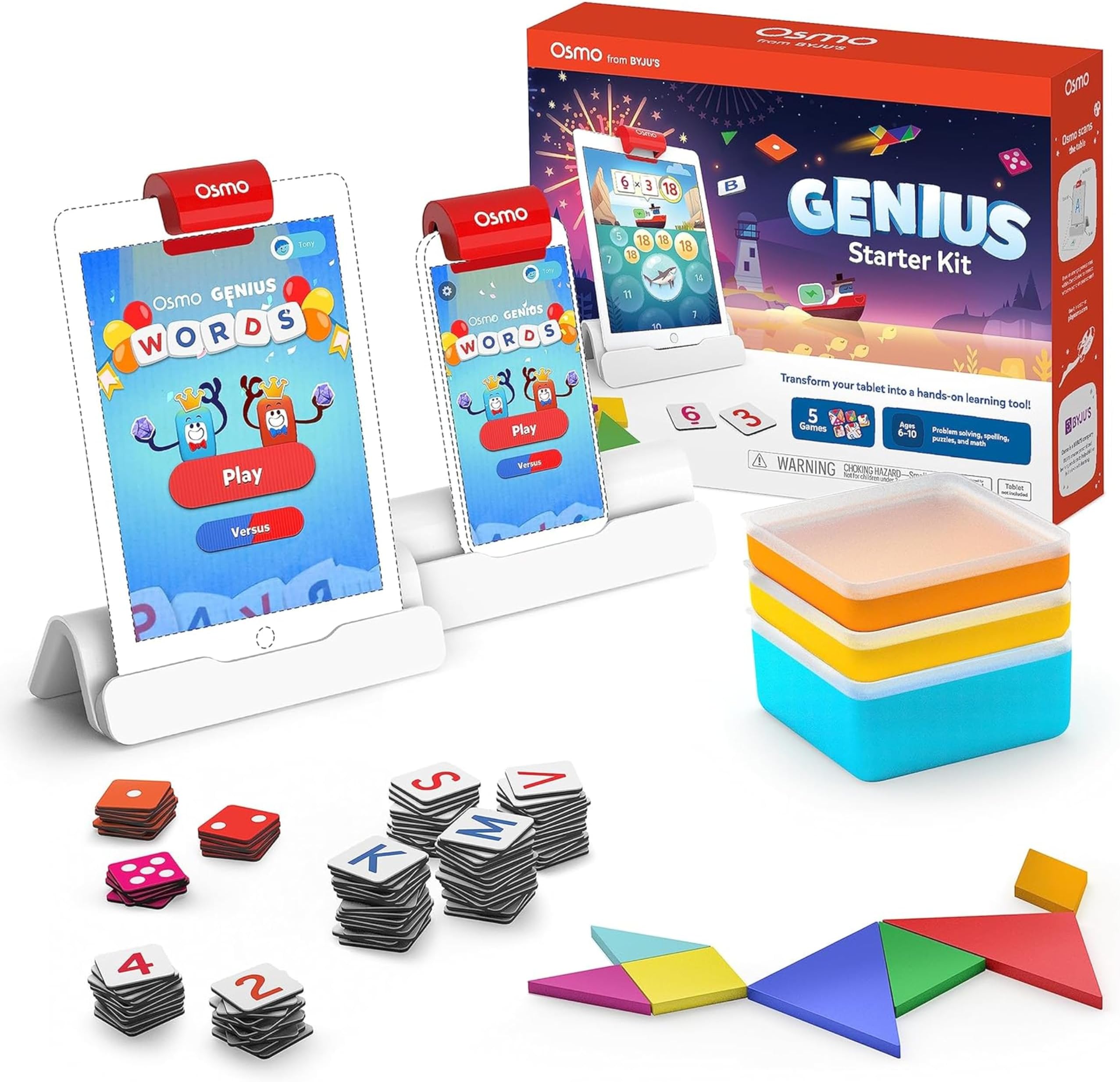 Osmo Genius Starter Kit - 5 Educational Learning Games - Ages 6-10 - Math, Spelling, Creativity & More - STEM Toy (Osmo iPad Base Included)