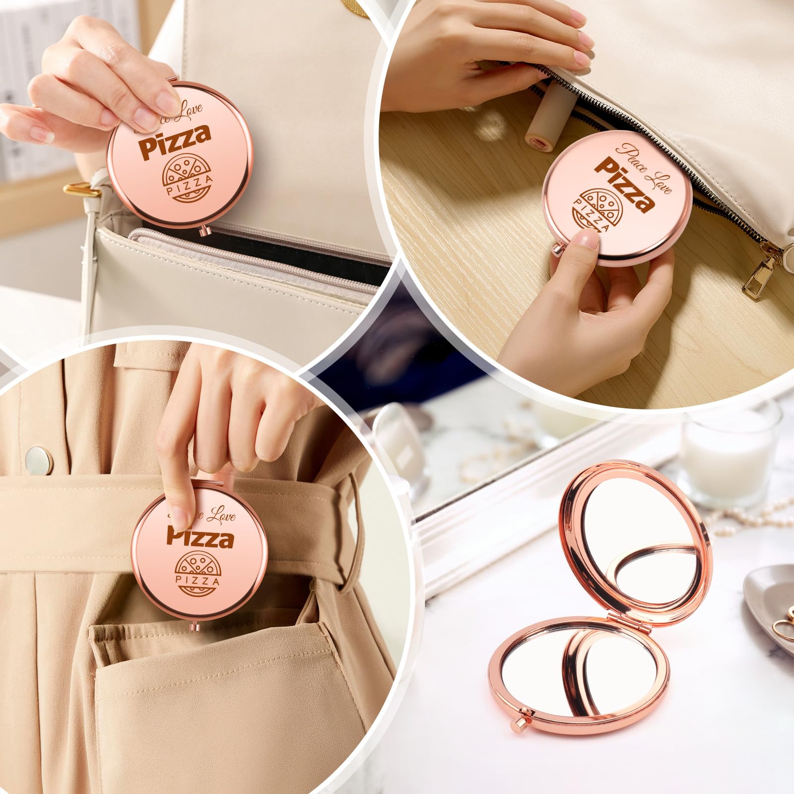 Pizza Gifts for Pizza Lover Compact Makeup Mirror Pizza Themed Gifts for Women Girls Sisters Friends Coworkers Birthday Presents for Foodie Chef Baker Food Lovers Present Folding Makeup Mirror