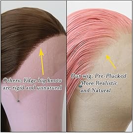 BTWTRY Light Pink Wig Long Straight Rose Pink Synthetic Lace Front Wigs Pre Plucked Natural Hairline for Black Women Heat Resistant Fiber Hair Cosplay Daily Wear Wig (Rose Pink)