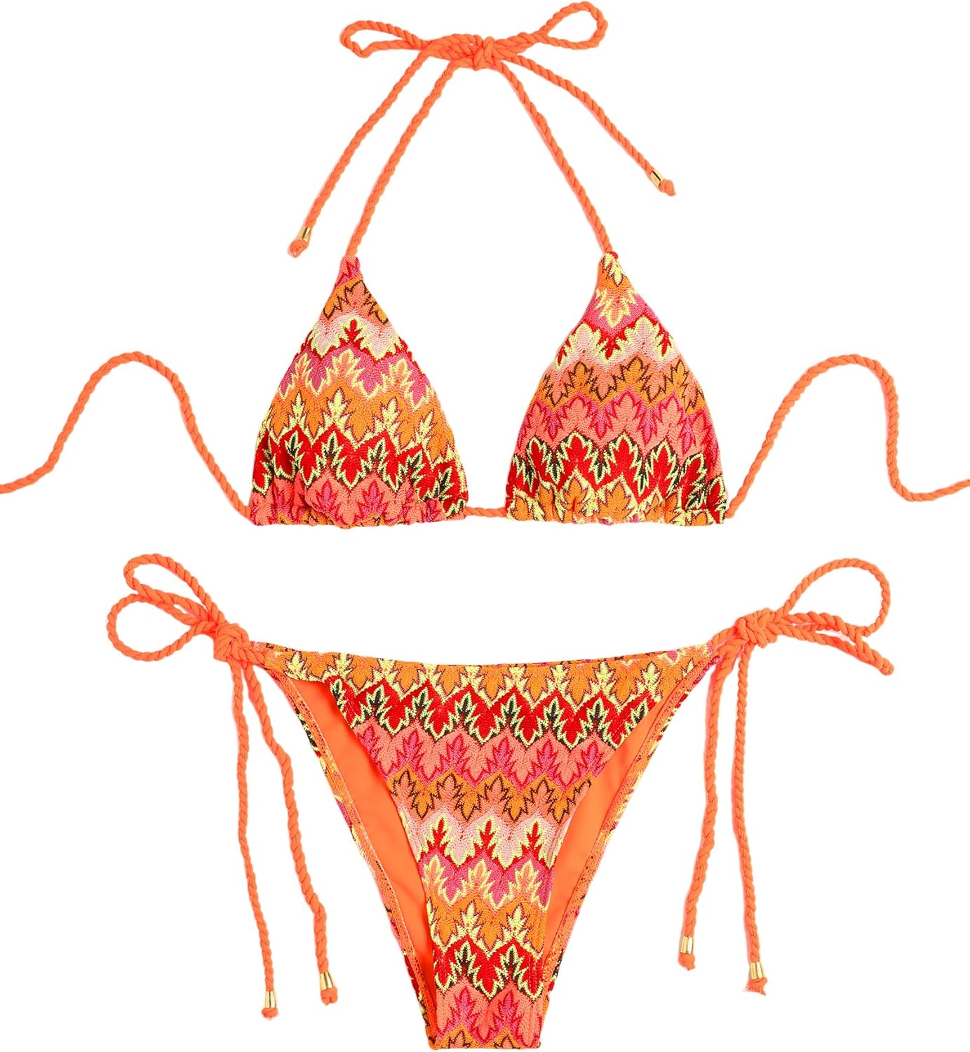 ZAFUL 2 Piece Triangle Bikini for Women Knitted Rope Halter Bikini Sets Sexy Bathing Suit Side Tie Swimsuits Beachwear