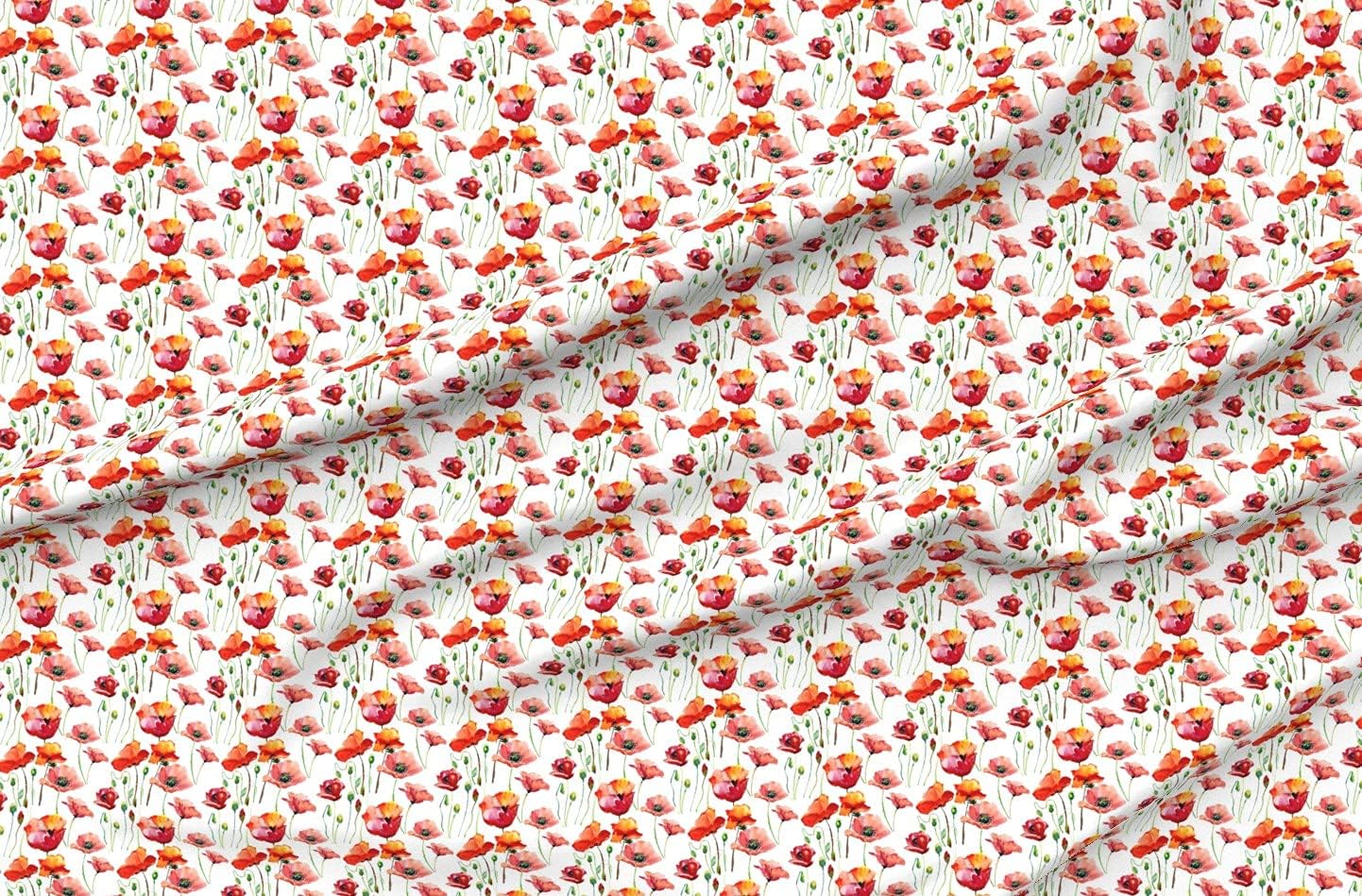 Spoonflower Fabric - Coral Poppies Floral Flowers Red Orange Poppy Watercolor Printed on Organic Cotton Sateen Fabric by The Yard - Sewing Quilting Apparel Home Decor