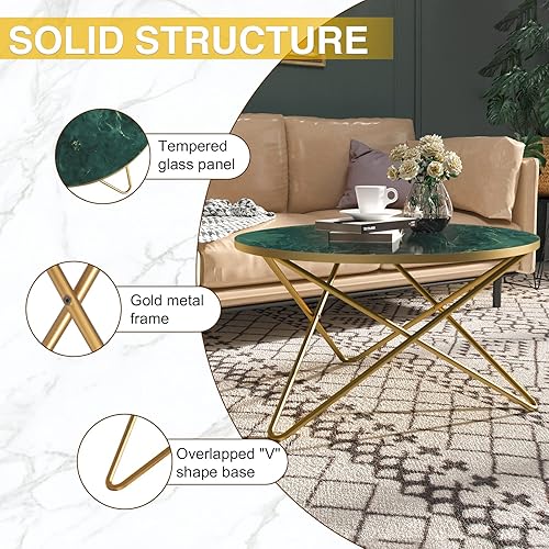 Miniatura 3 de HLR Mesa de café redonda con tapa de mármol sintético verde Verde (Green Marble),Mármol negro,Mármol blanco